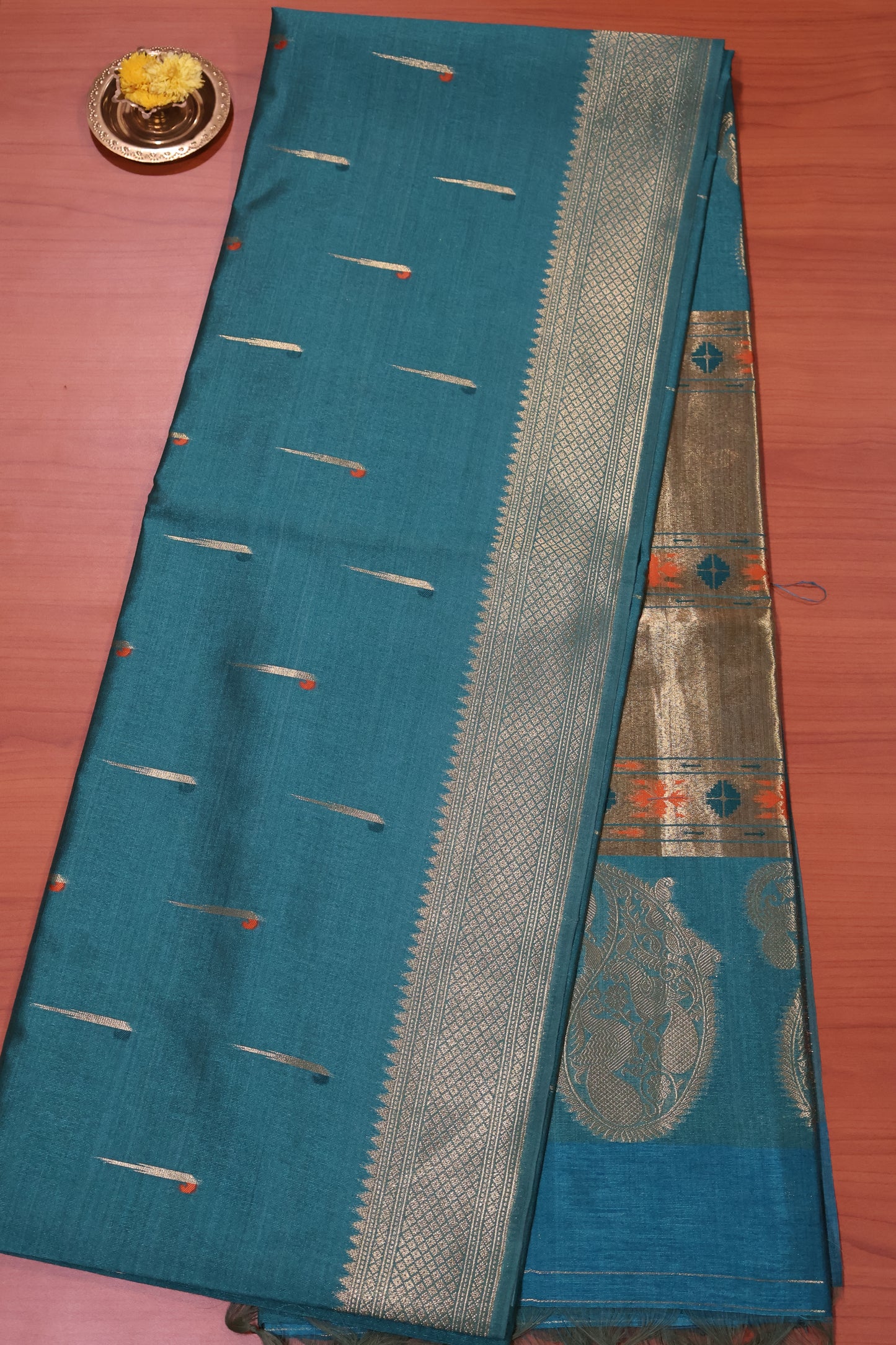 Soft Tussar Saree-Green Paithani Design