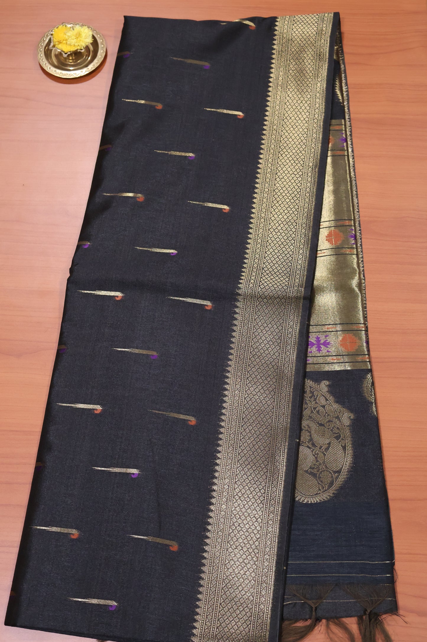 Soft Tussar Saree-Black Paithani Design