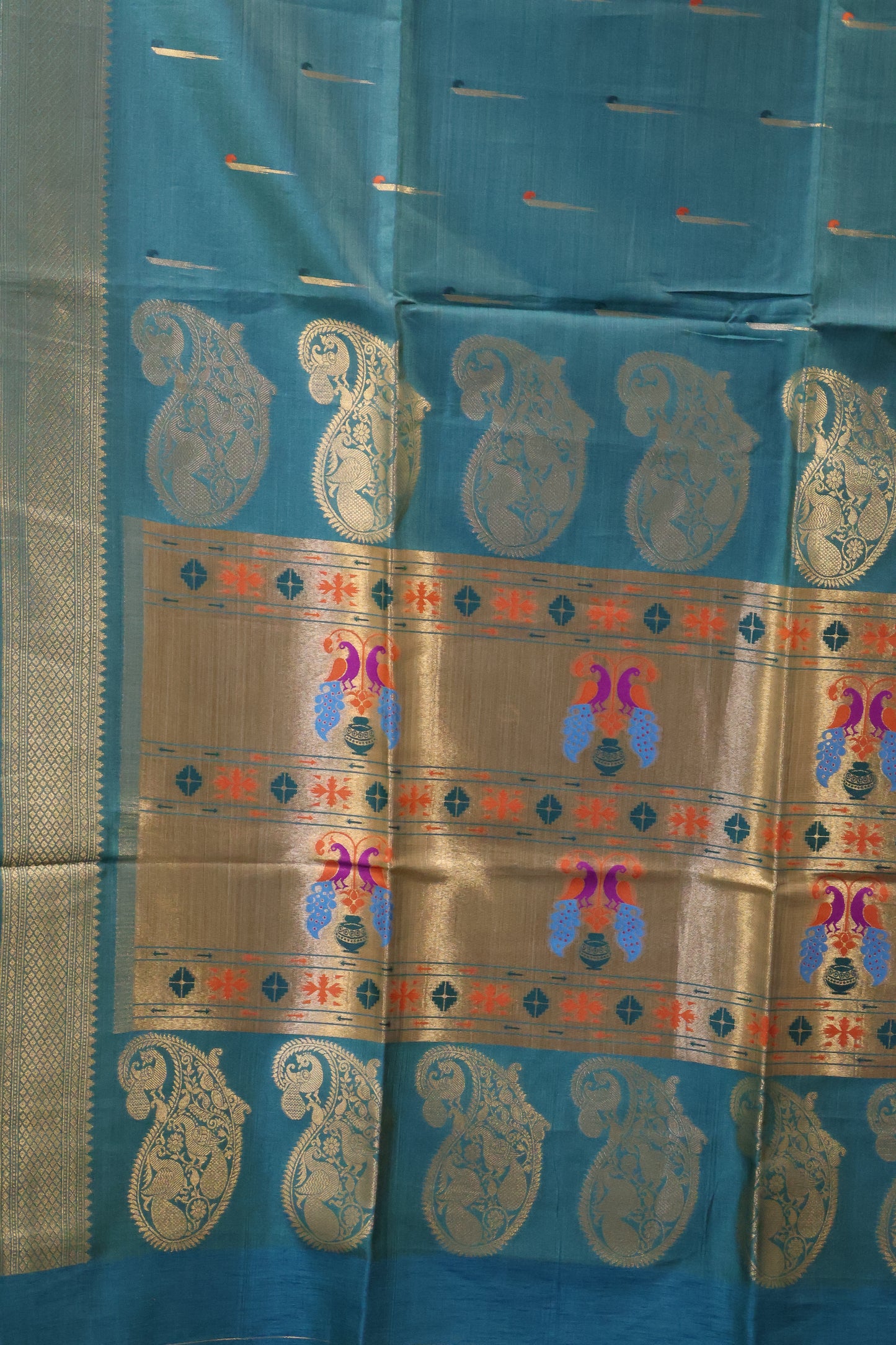 Soft Tussar Saree-Blue Paithani Design