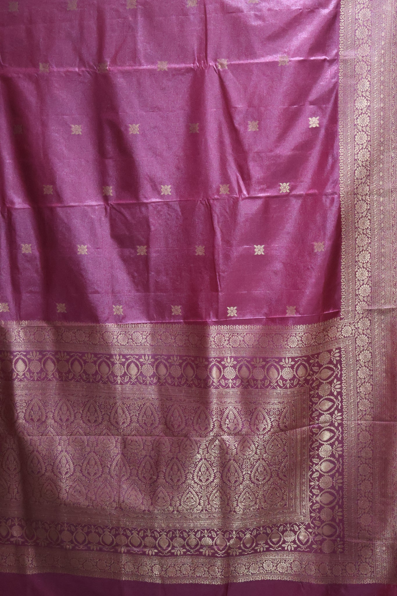 Semi Katan Silk Saree- Wine Leaf Flower