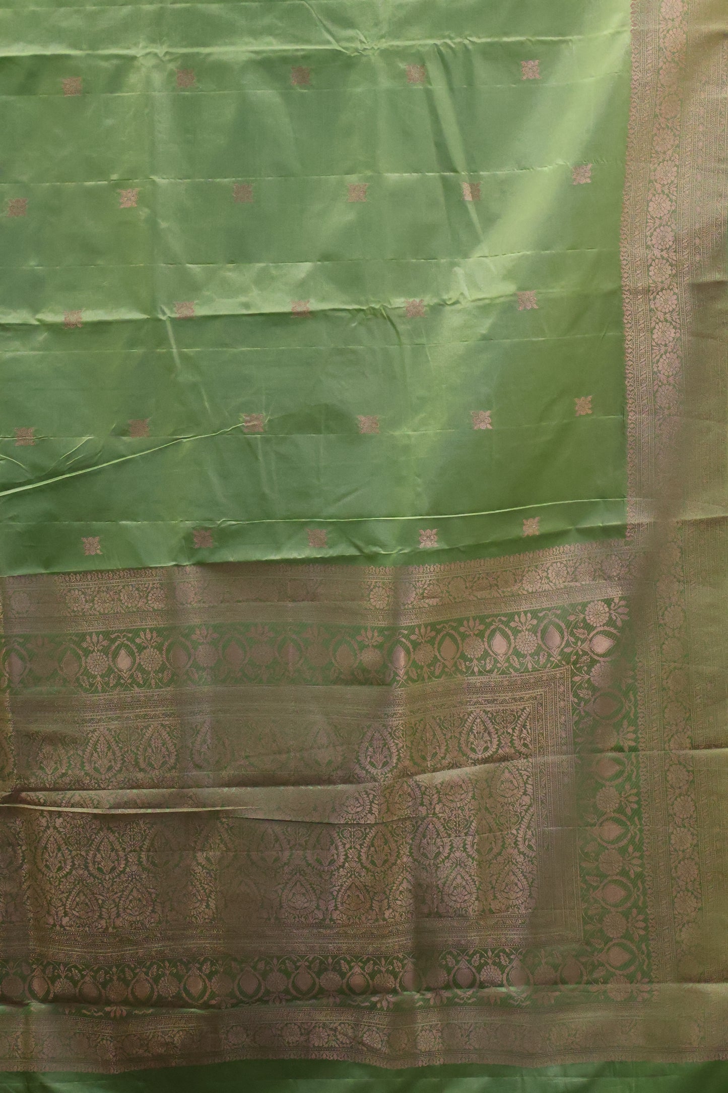 Semi Katan Silk Saree-Olive Green Leaf Flower