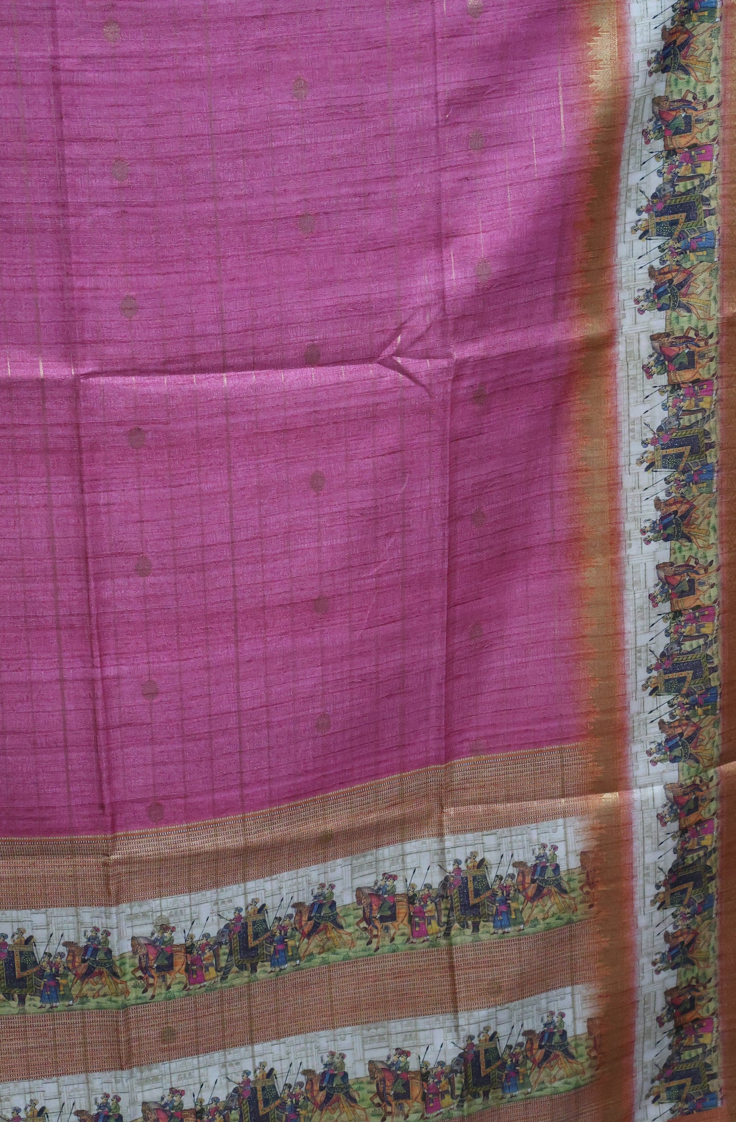 Semi Tussar Saree-Pink Maharaja Print