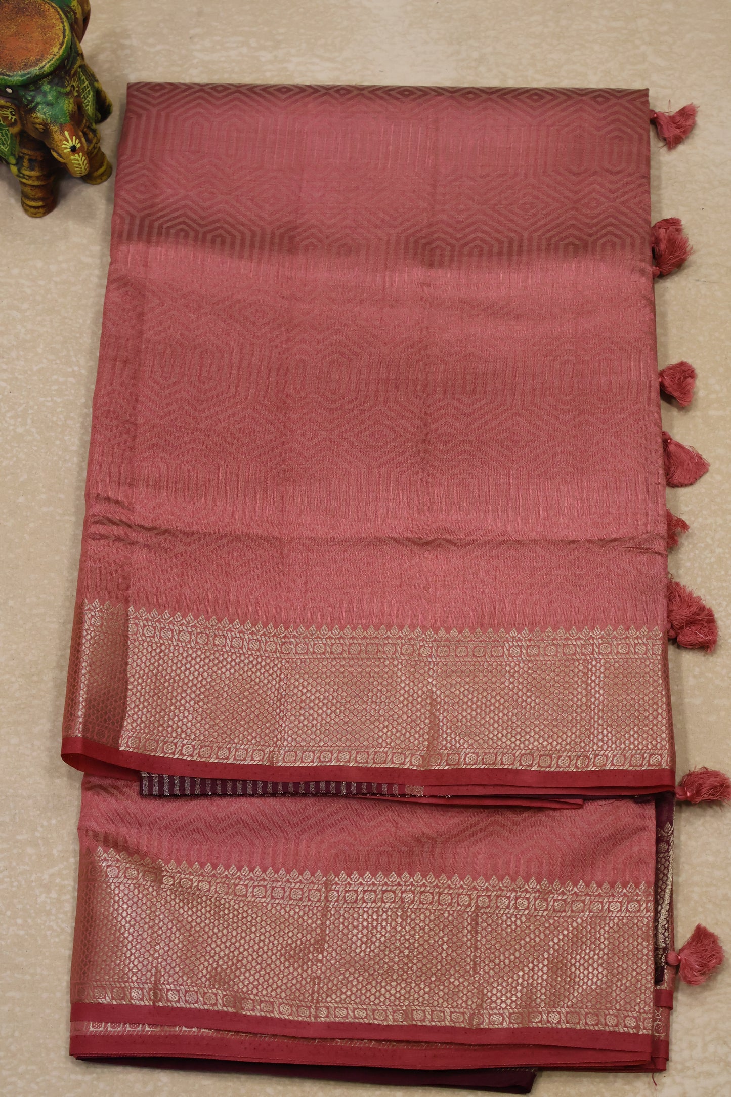 Semi Tussar Saree-Pale Orange Muted Body Print
