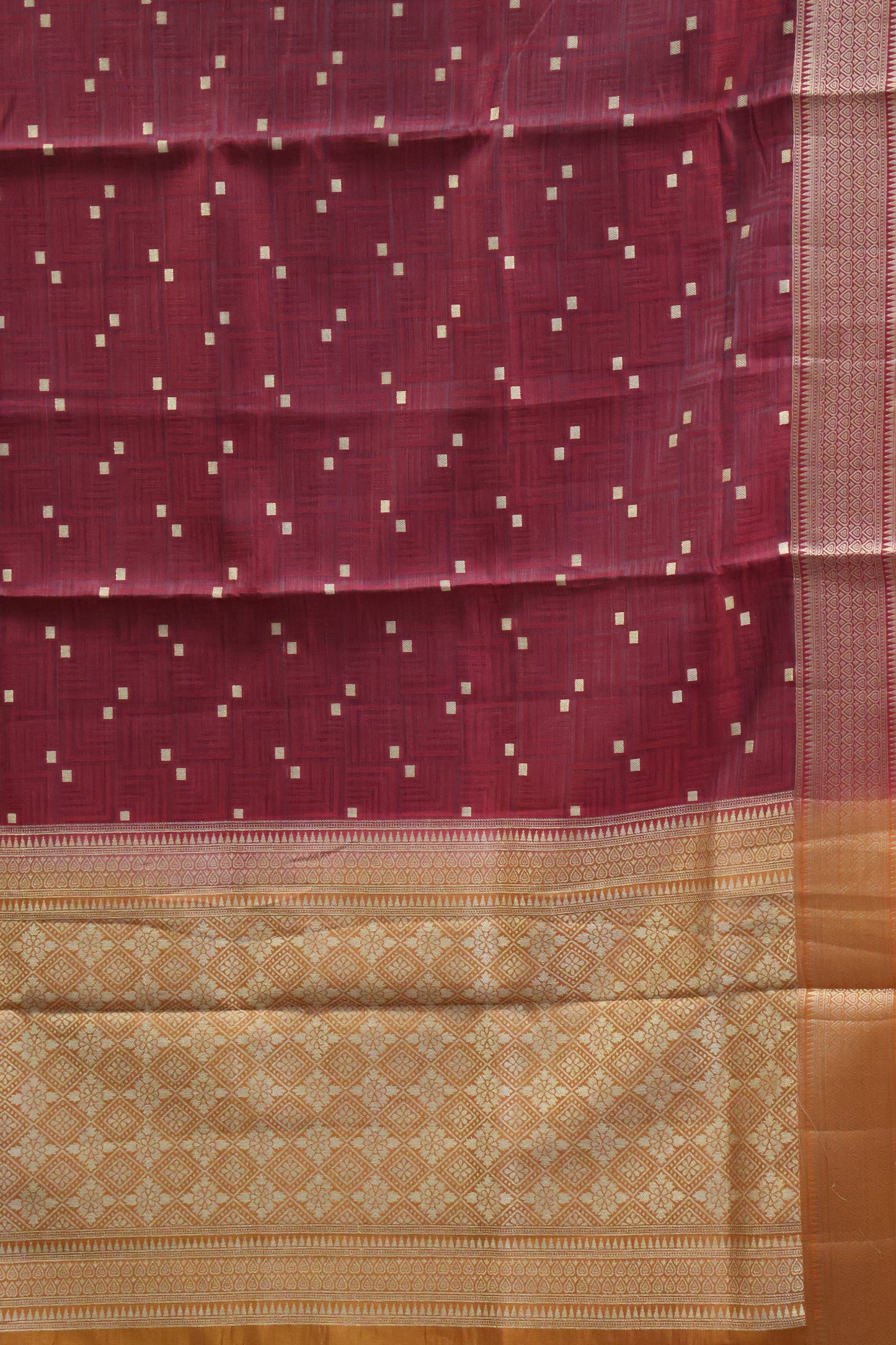Semi Tussar Saree-Maroon Dual Square Pattern