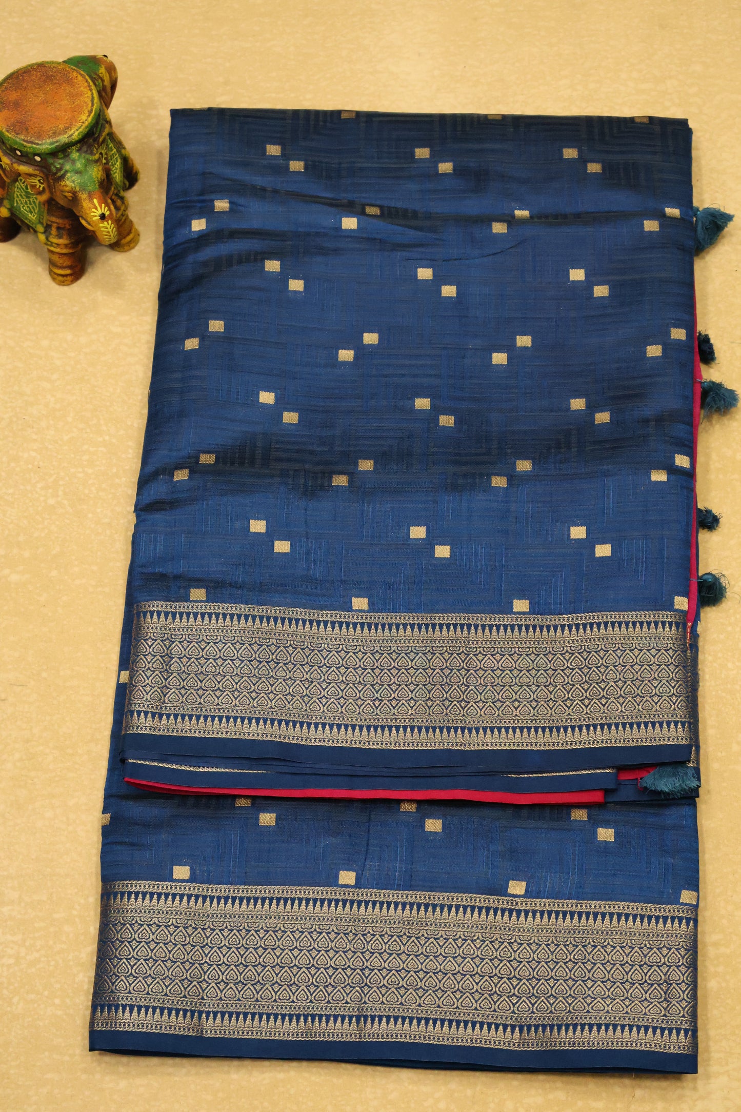 Semi Tussar Saree-Peacock Green Dual Square Pattern