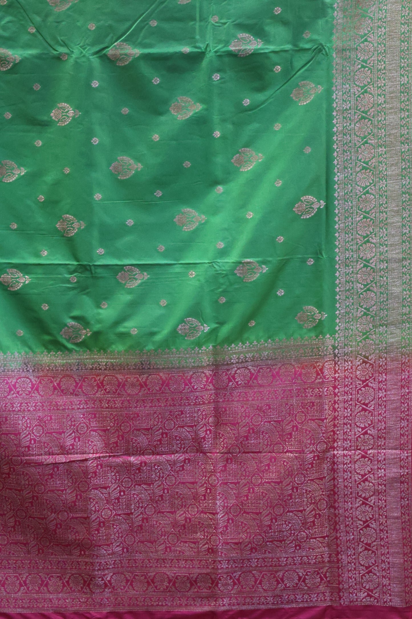 Soft Tussar Saree-Teal Green Creeper Flower Design