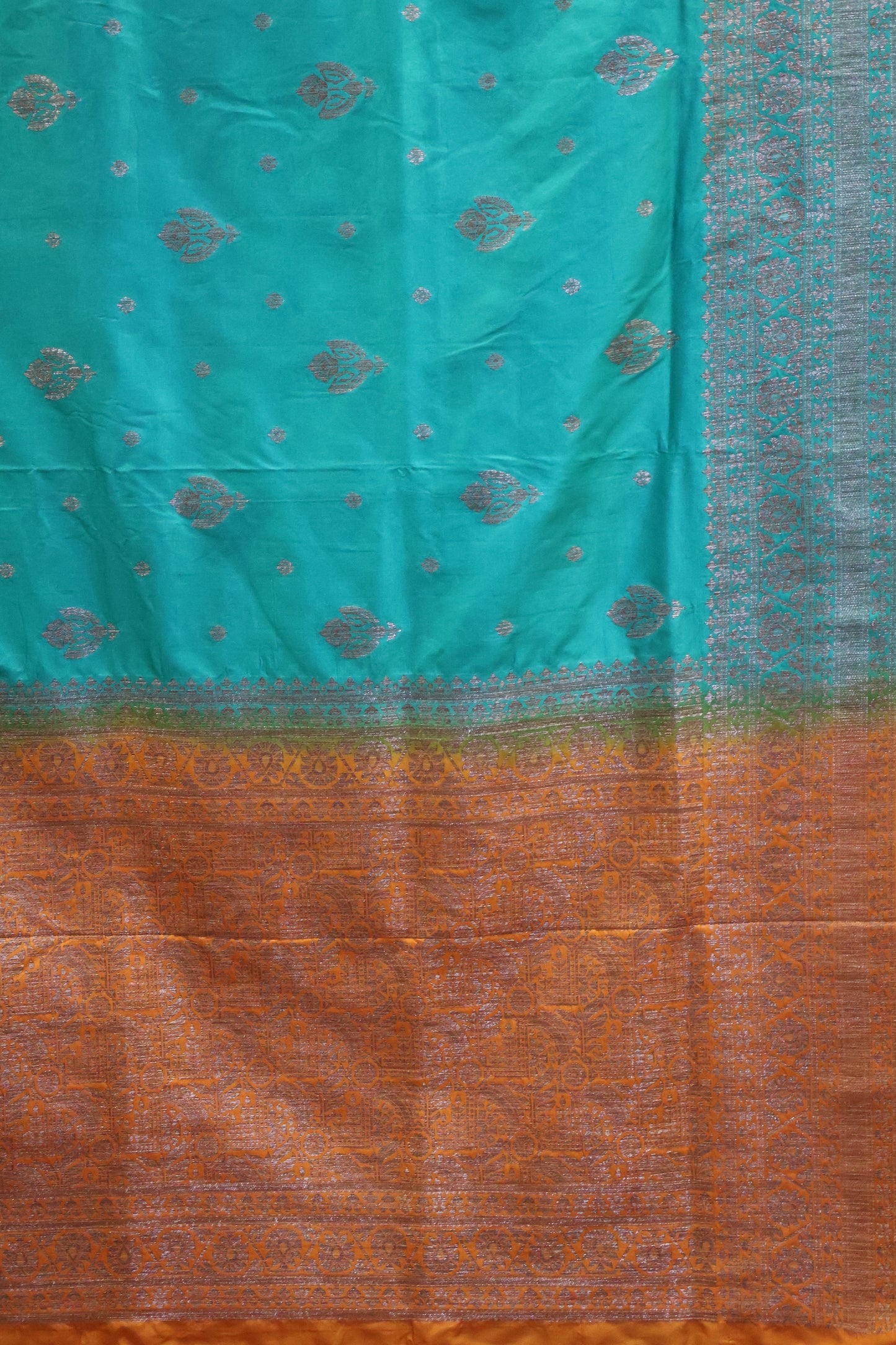 Soft Tussar Saree-Dark Sea Green Flower Design