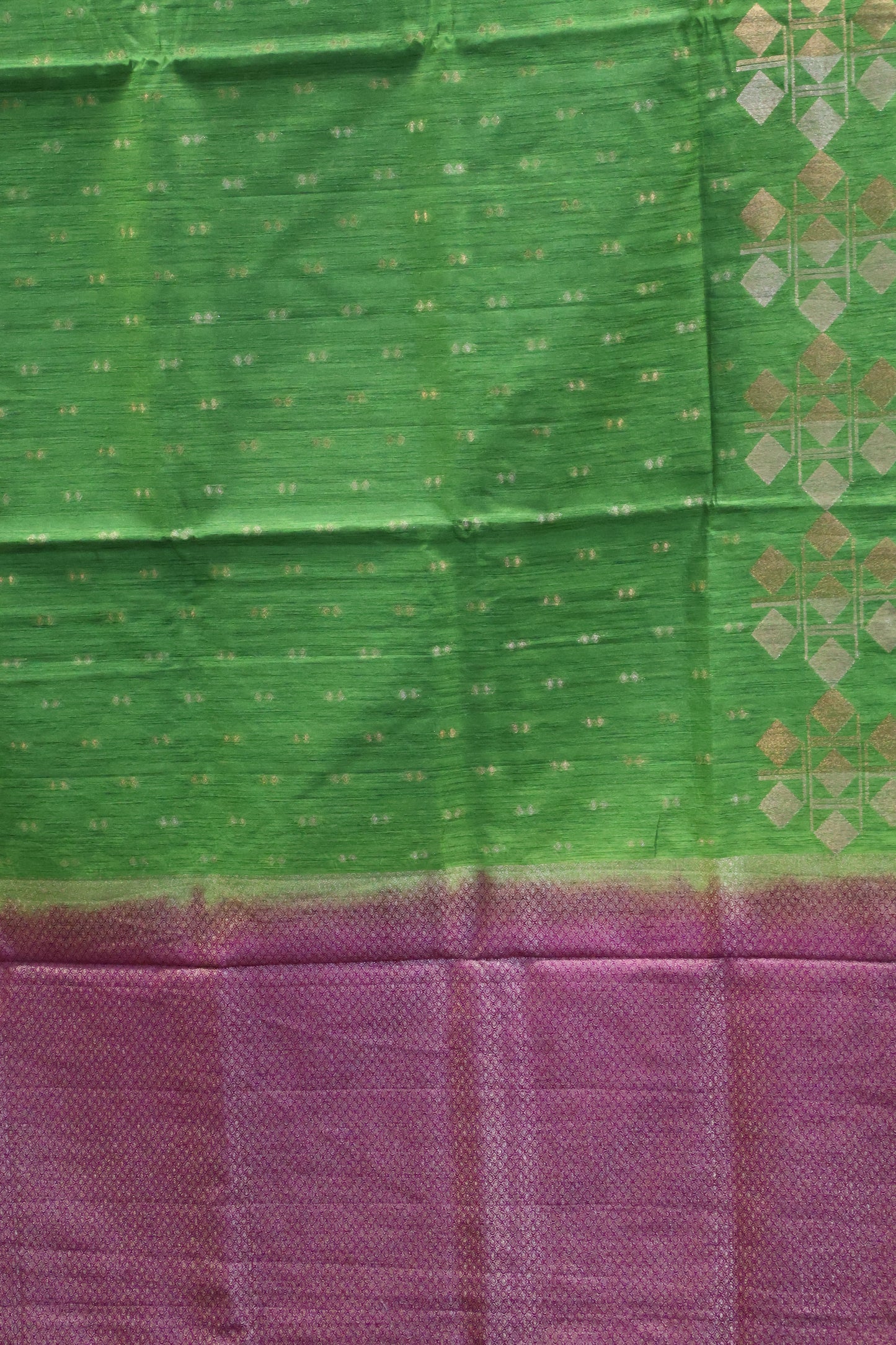 Semi Tussar Saree-Green Twin Heart