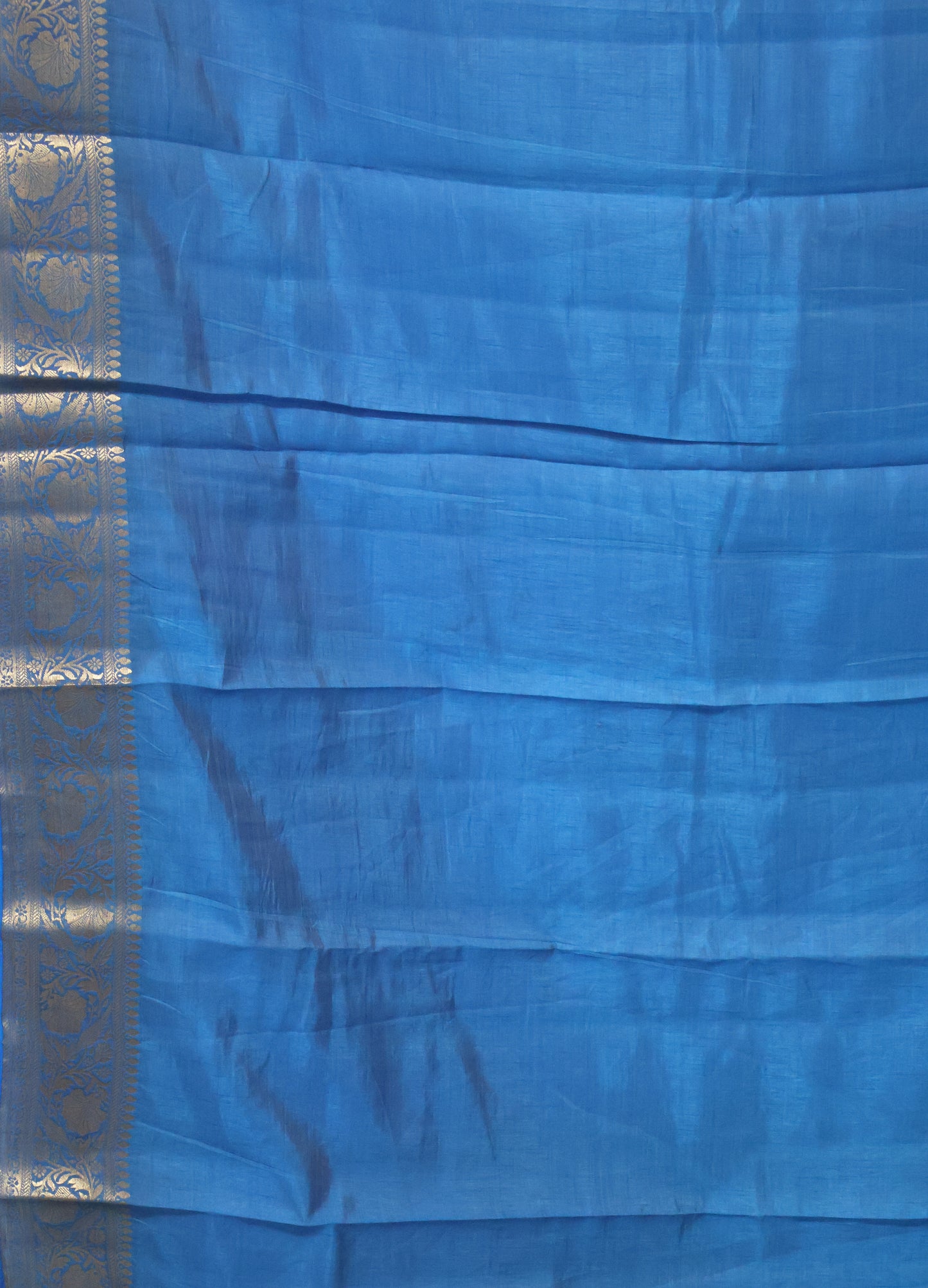 Semi Tussar Saree-Blue Big Flower Border