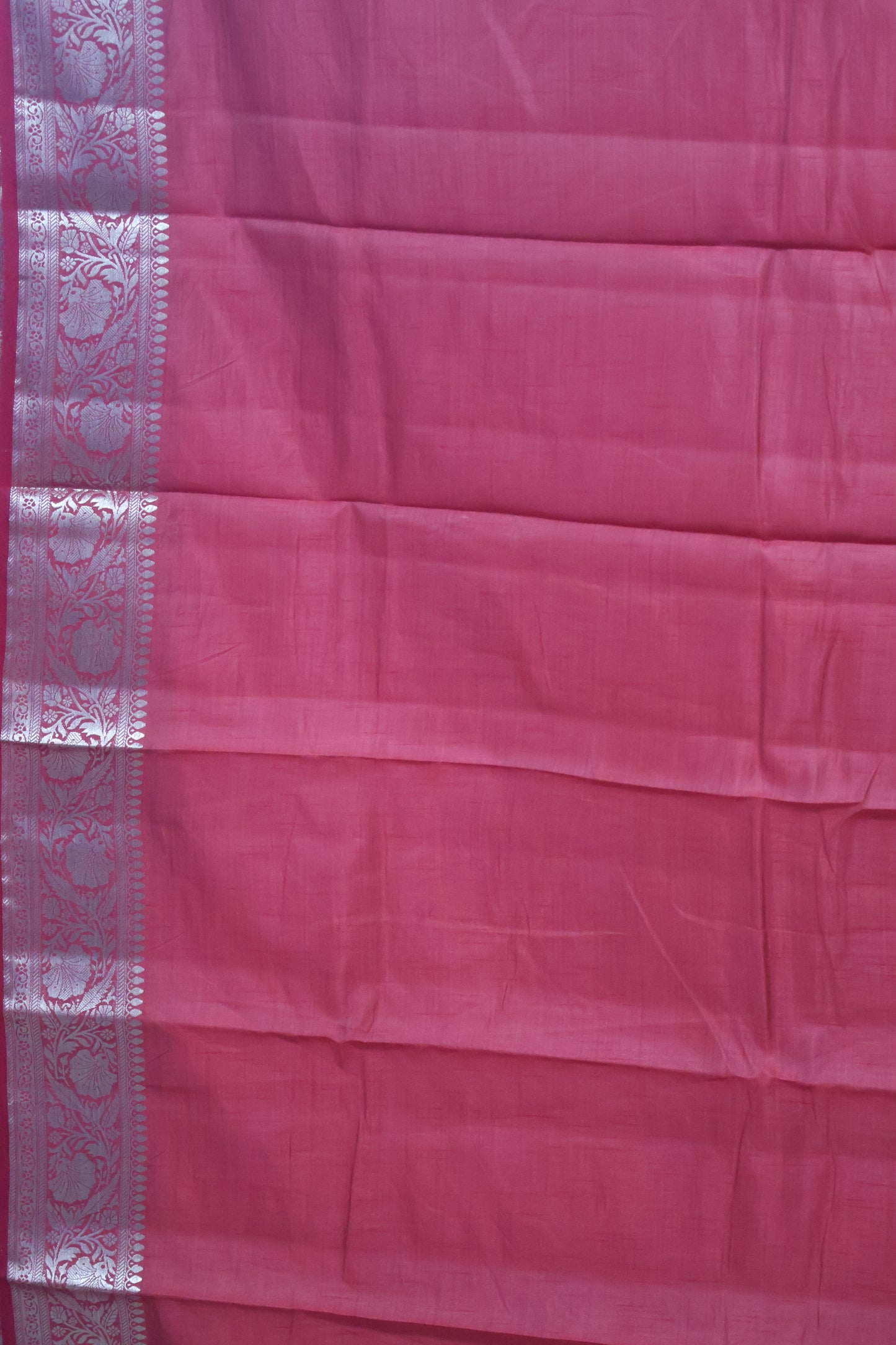 Semi Tussar Saree-Red Big Flower Border