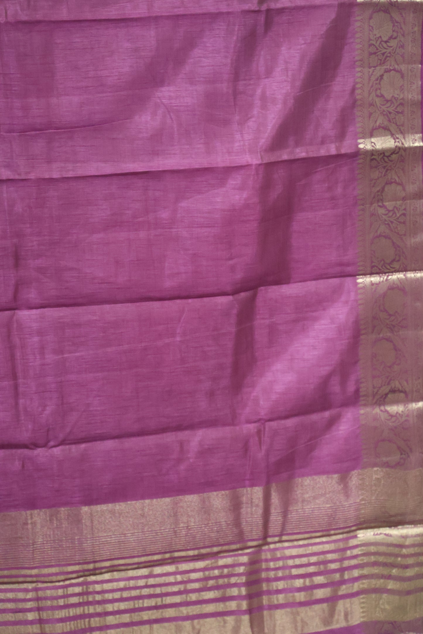 Semi Tussar Saree-Purple Big Flower Border
