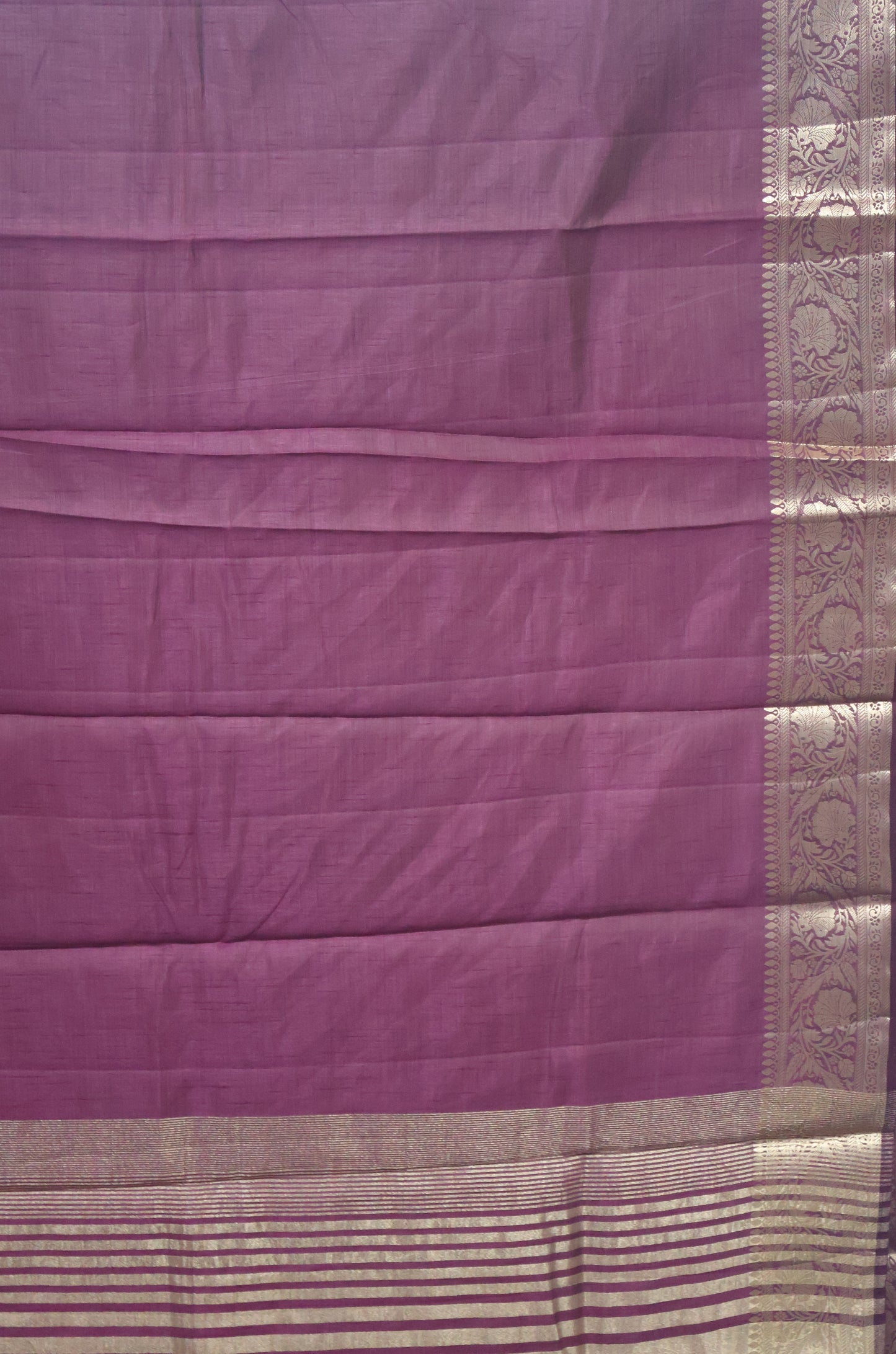Semi Tussar Saree-Wine Big Flower Border