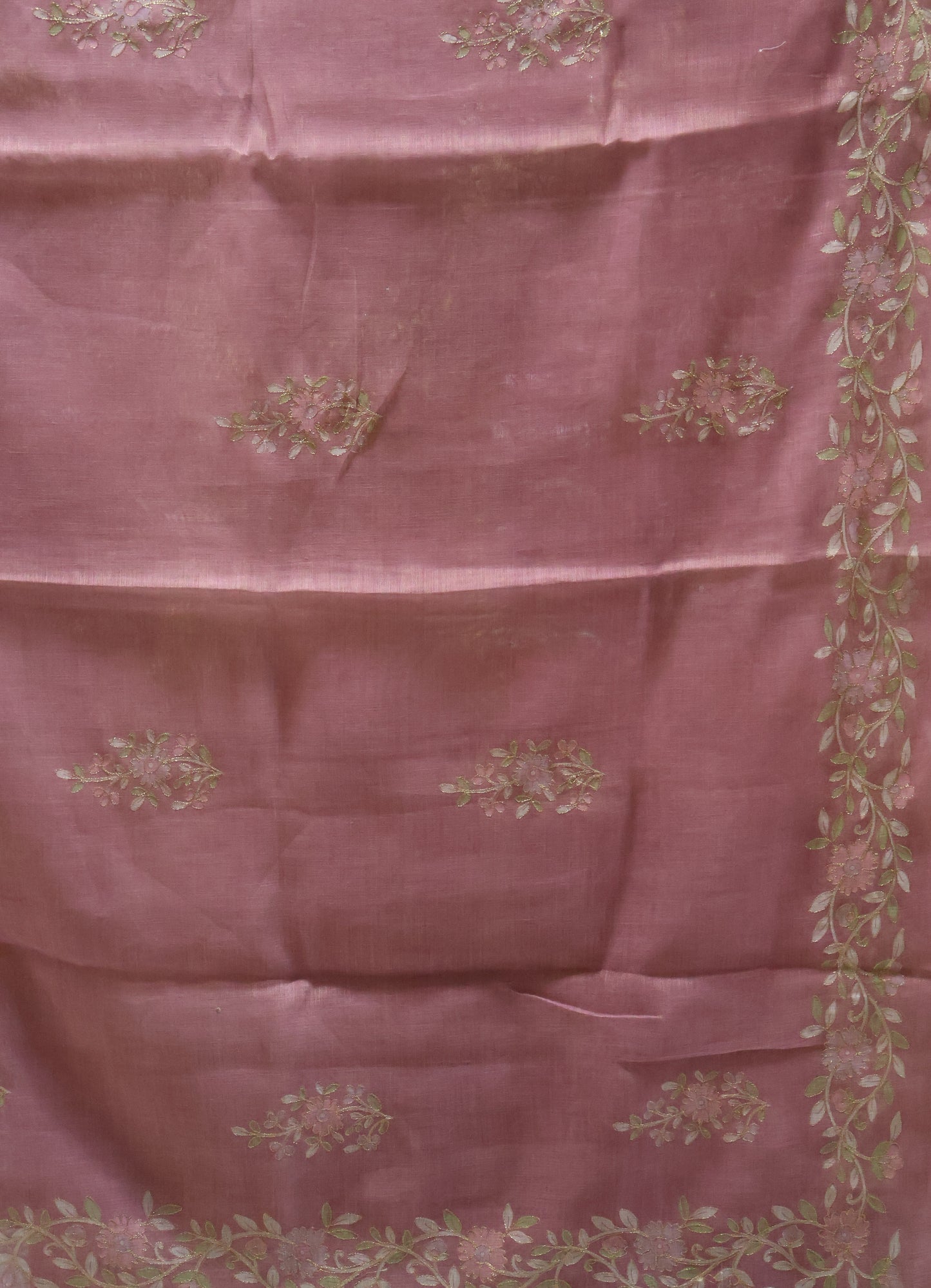 Tissue Linen Saree-Dusky Rose Floral Print