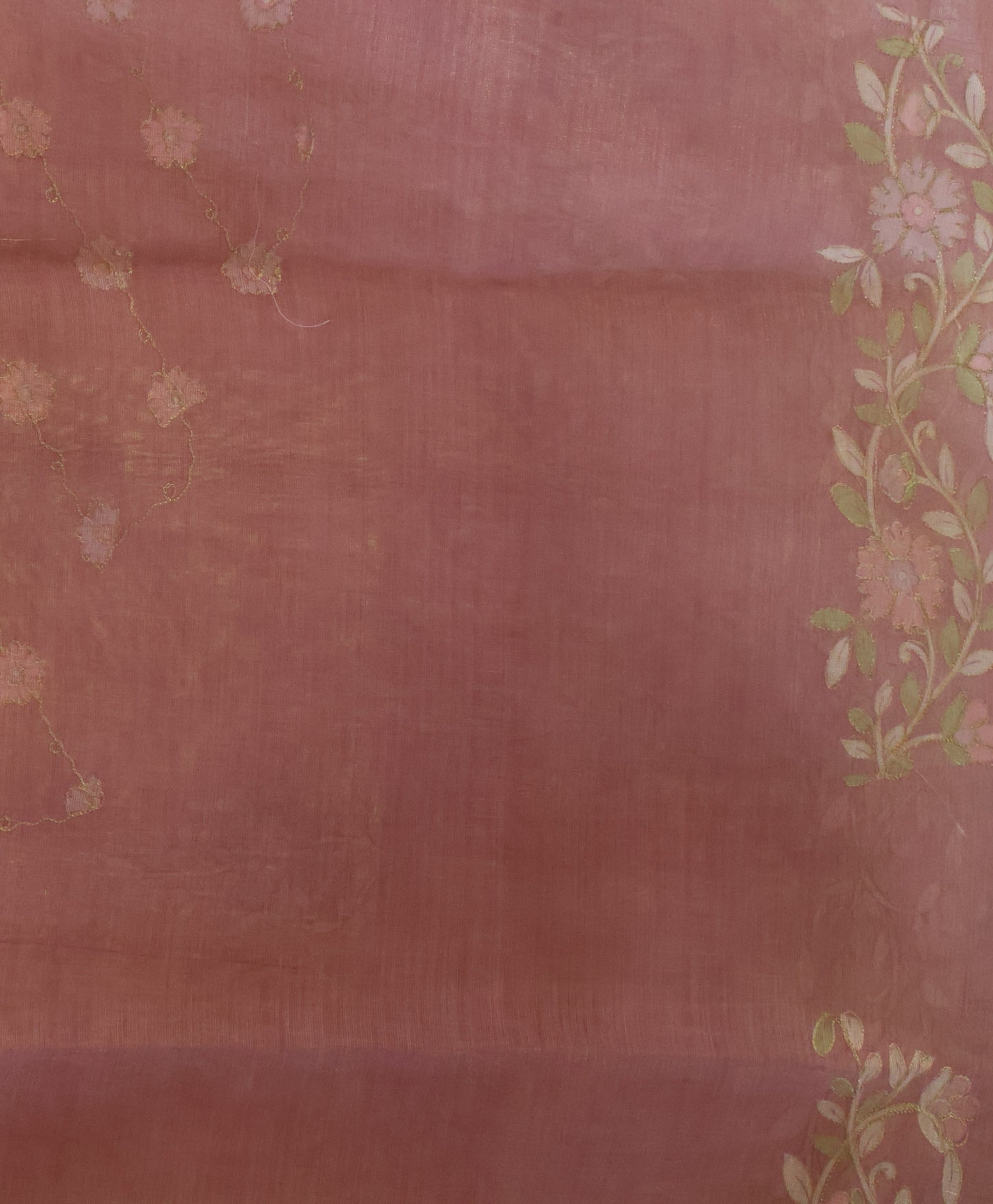 Tissue Linen Saree-Dusky Rose Floral Print