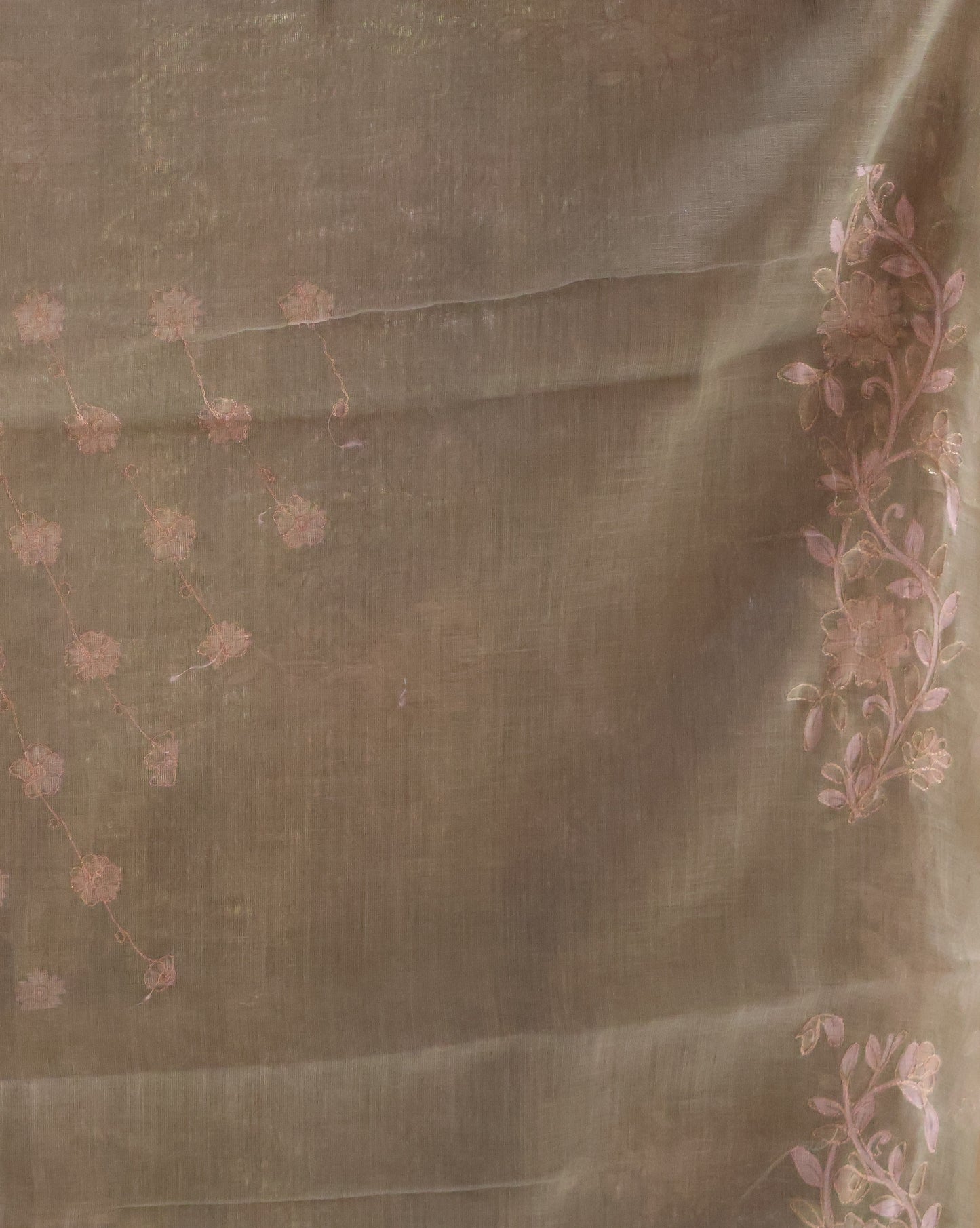 Tissue Linen Saree-Lite Green Floral Print