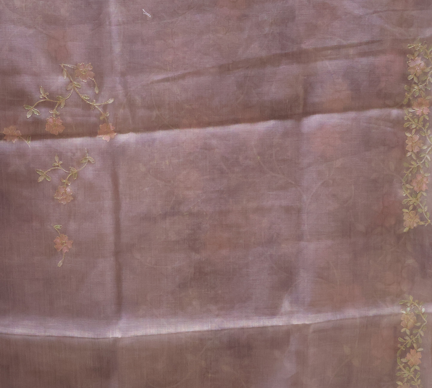 Tissue Linen Saree-Lite Purple Vineyard Floral Print