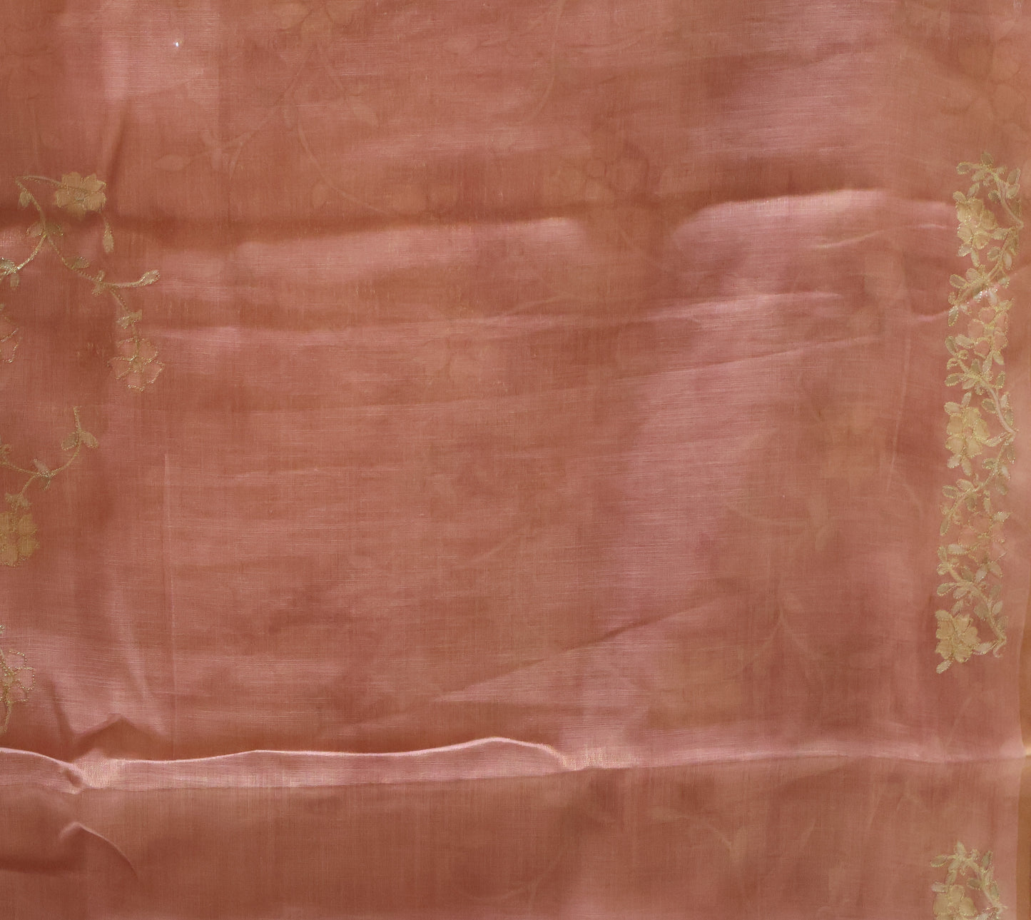 Tissue Linen Saree-Lite Pink Vineyard Floral Print