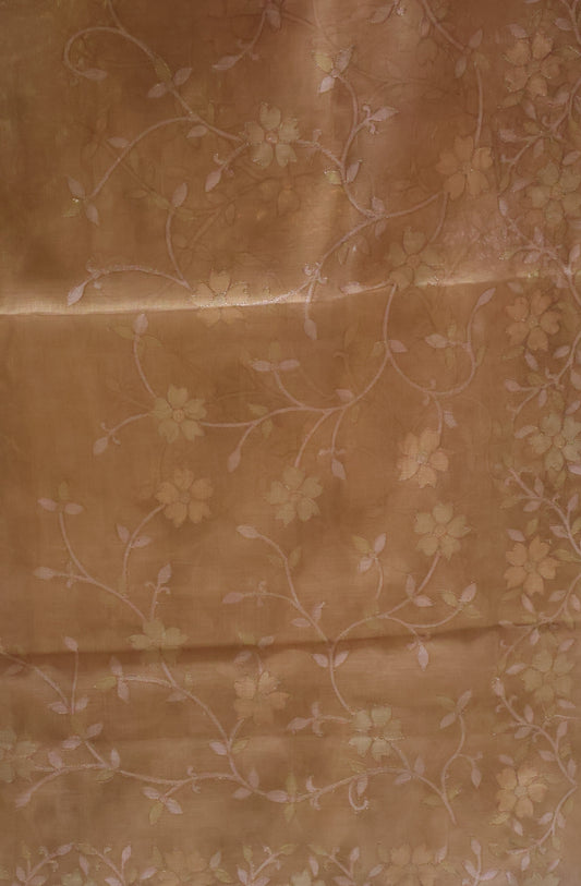 Tissue Linen Saree-Mustard Vineyard Floral Print