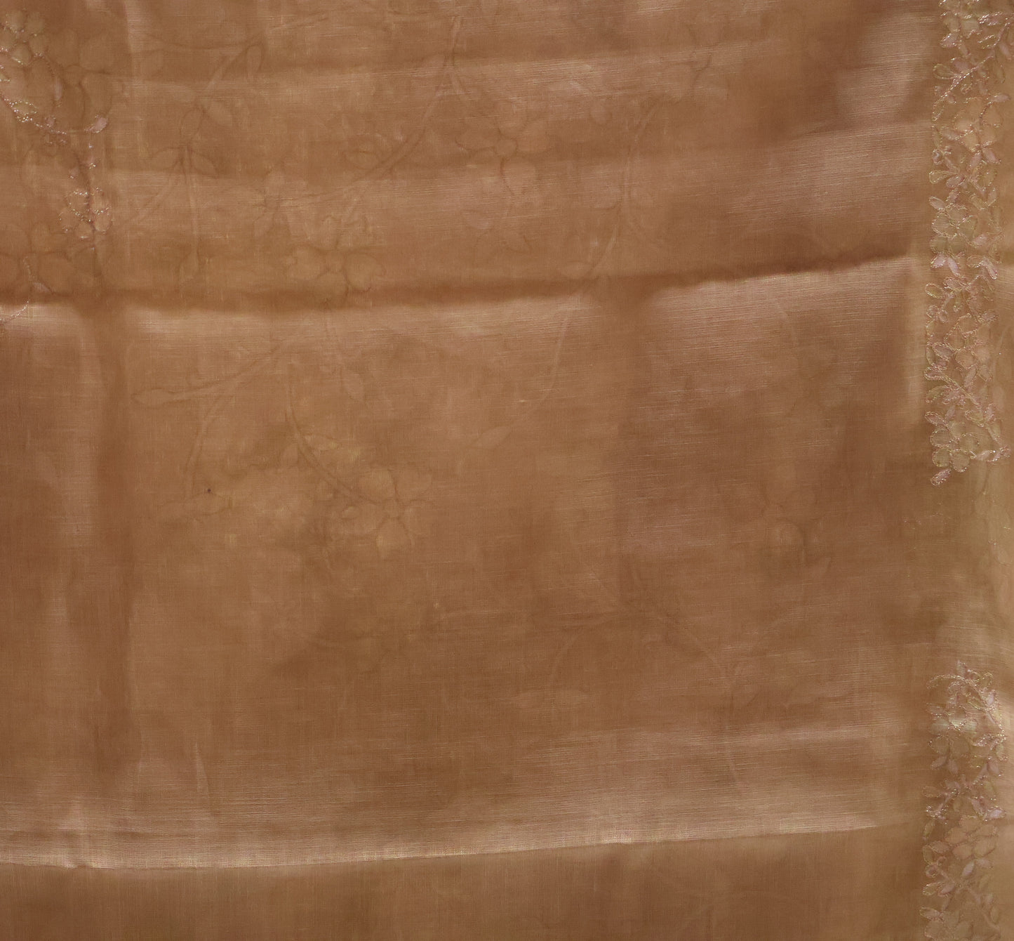 Tissue Linen Saree-Mustard Vineyard Floral Print