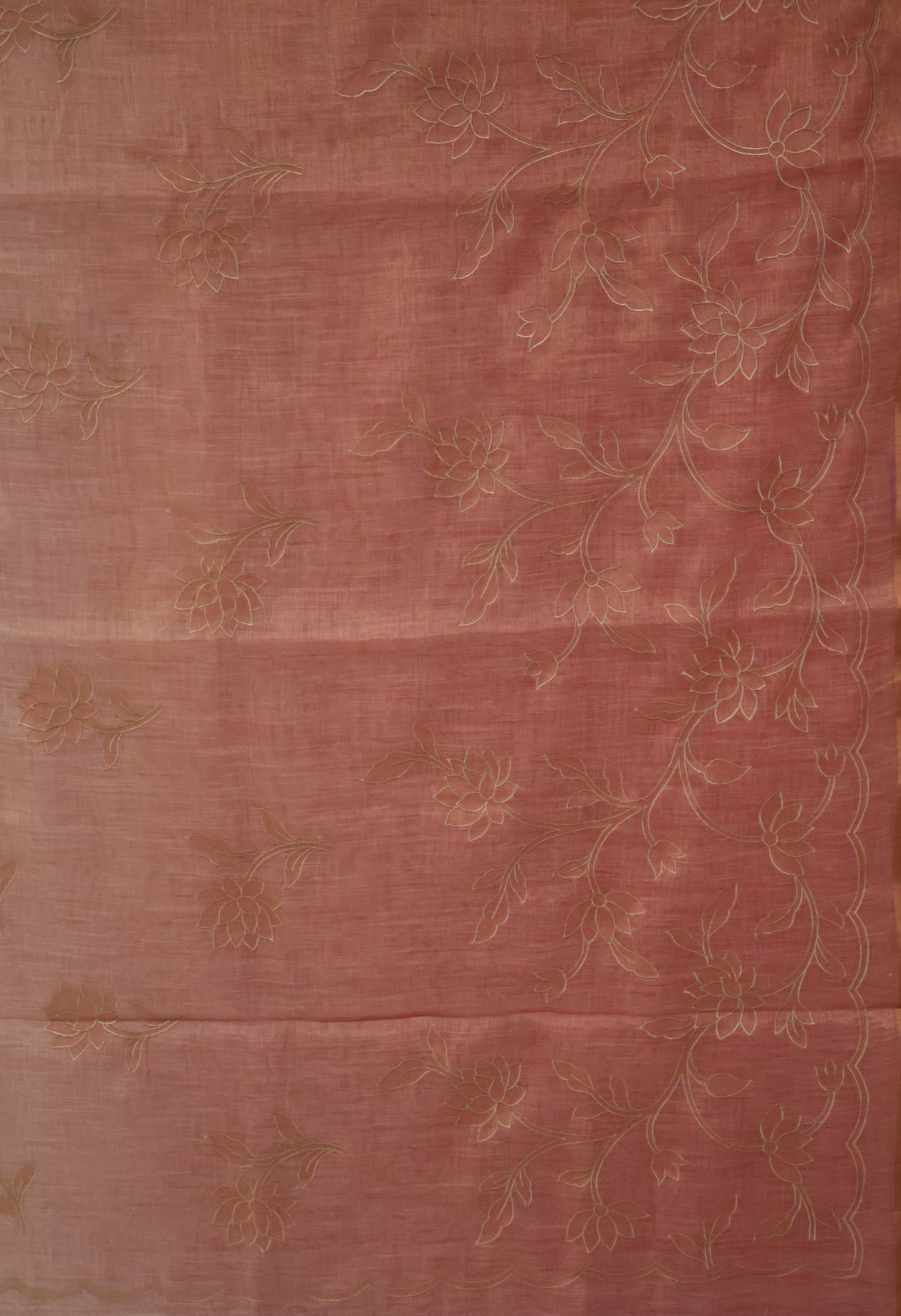 Tissue Linen Saree-Peach Pink Lotus Print