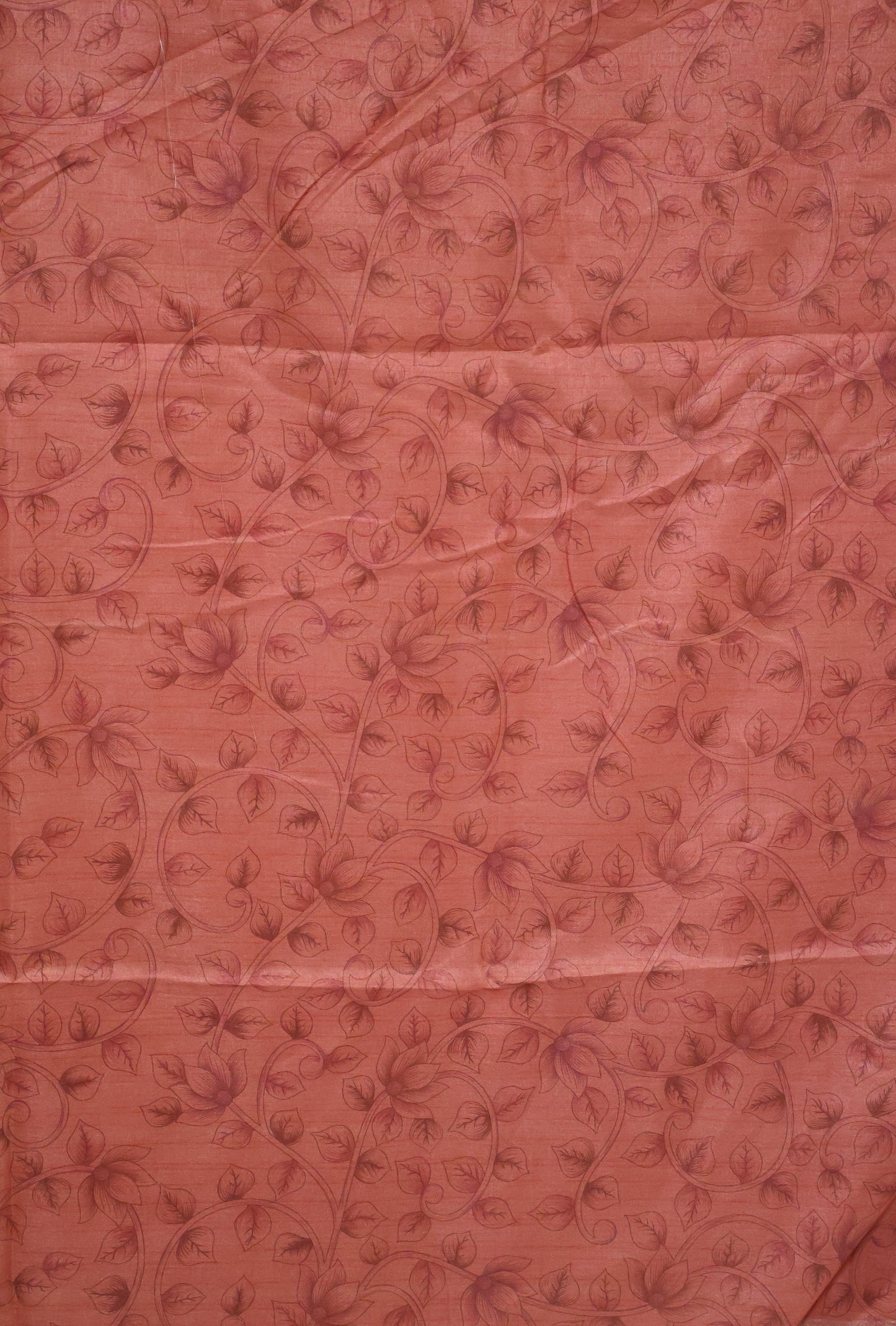Tissue Linen Saree-Peach Pink Lotus Print