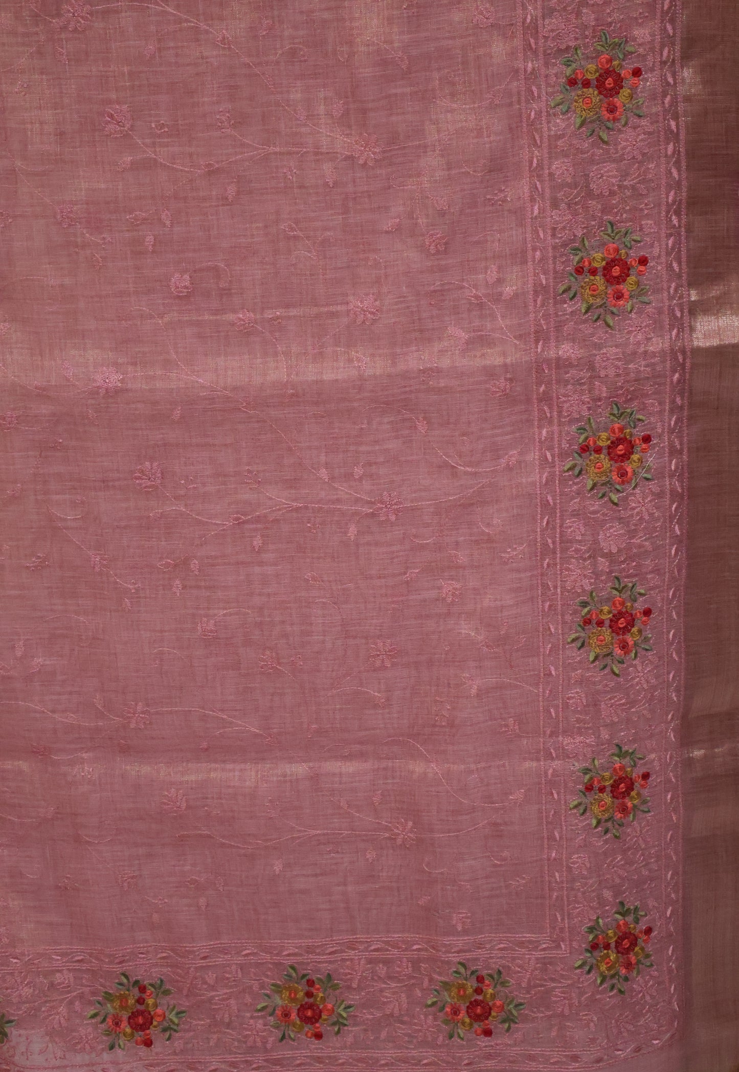 Tissue Linen Saree-Dusky Rose Vineyard