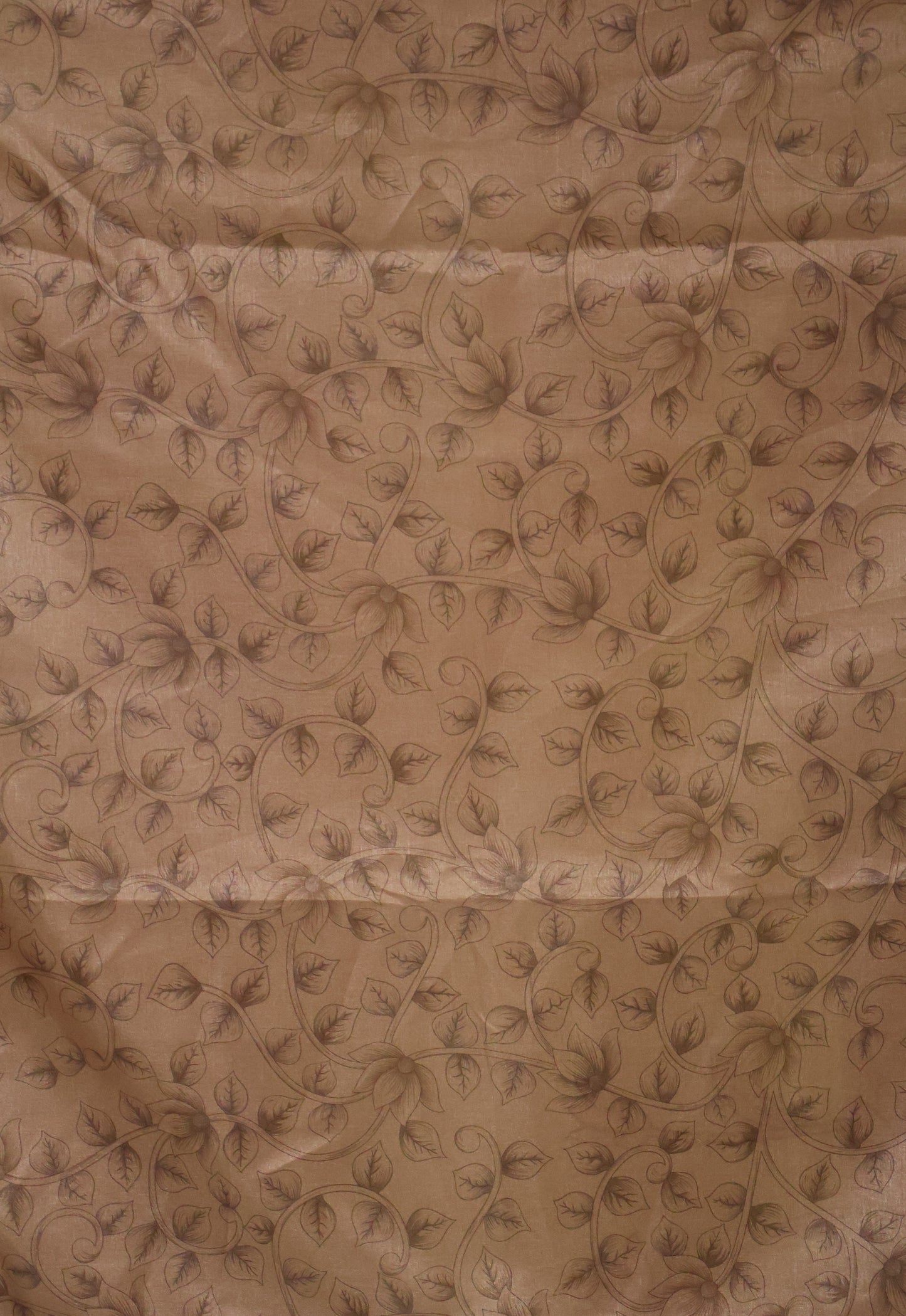Tissue Linen Saree-Sandal Brown Sunflower Print