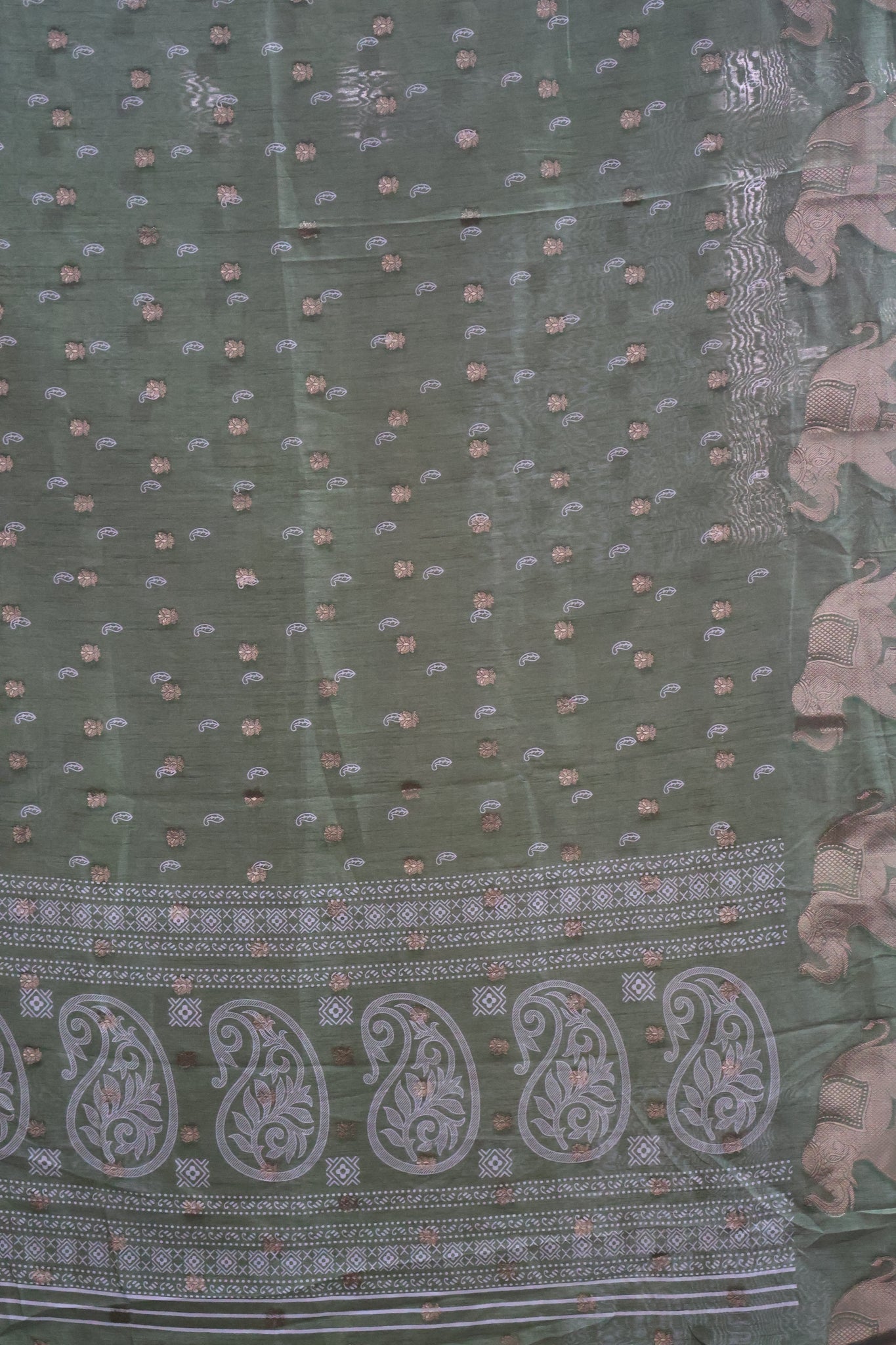 Mango Silk-Olive green Elephant Buta