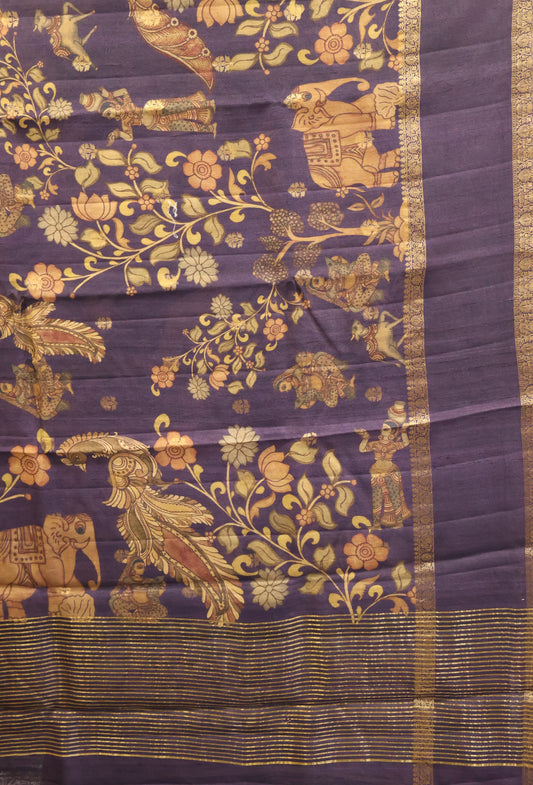 Pure Tussar Saree -Purple Round Flower