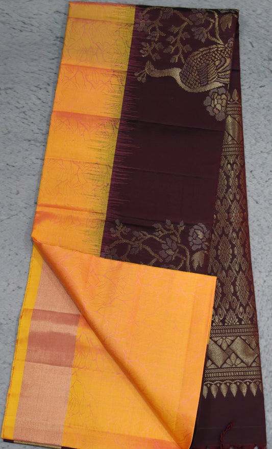 Pure Kanjivaram Saree -Peach Peacock Zari