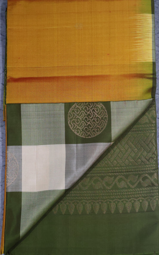 Pure Kanjivaram Saree - Mango Yellow Checks