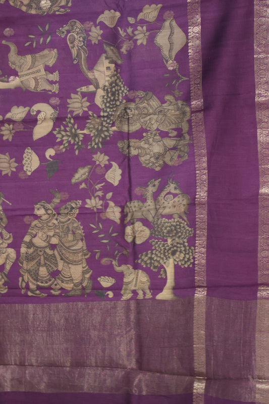 Pure Tussar Saree -Wine Elephant Print