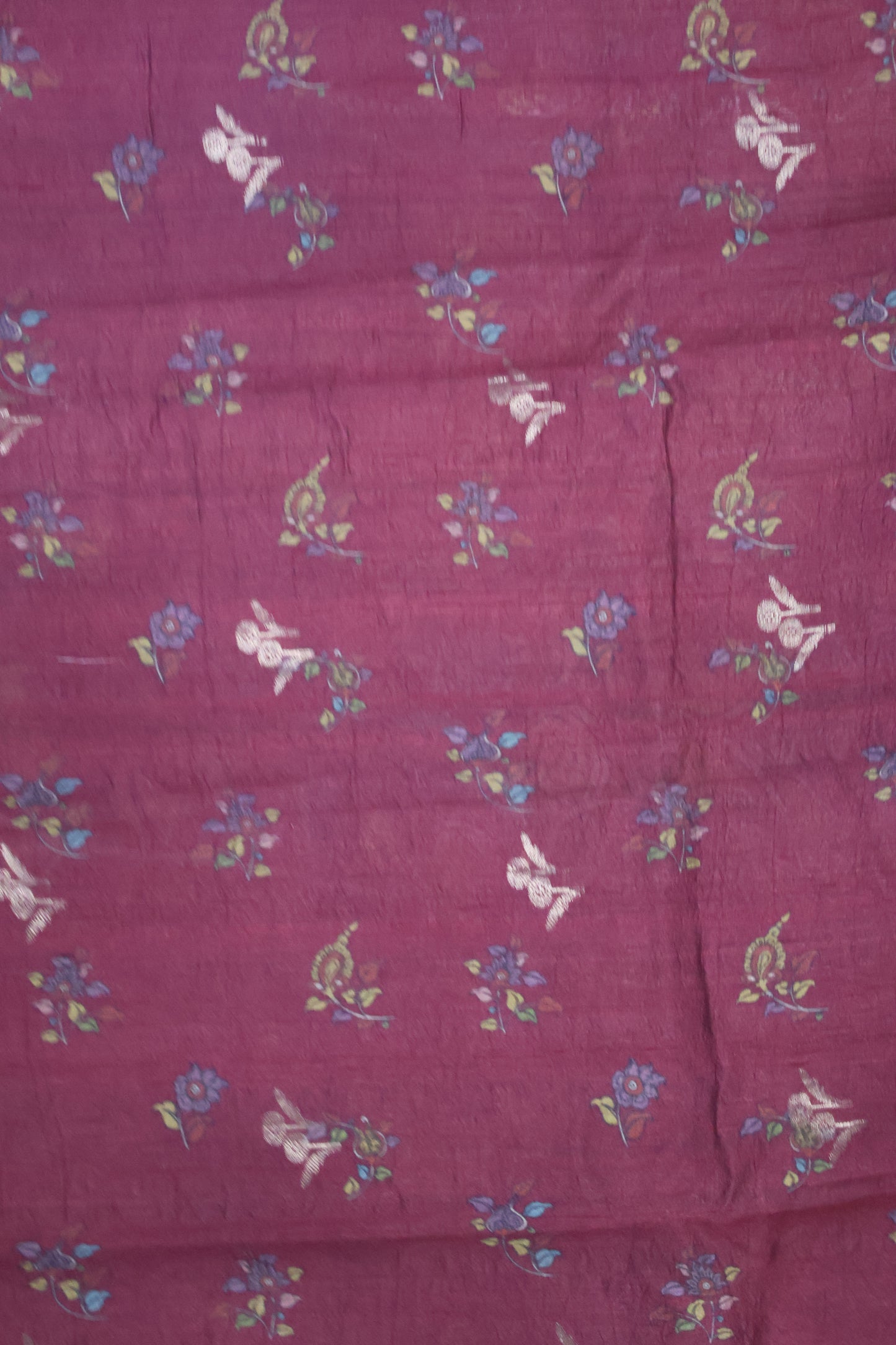 Pure Tussar Saree -Maroon Kalamkari Border