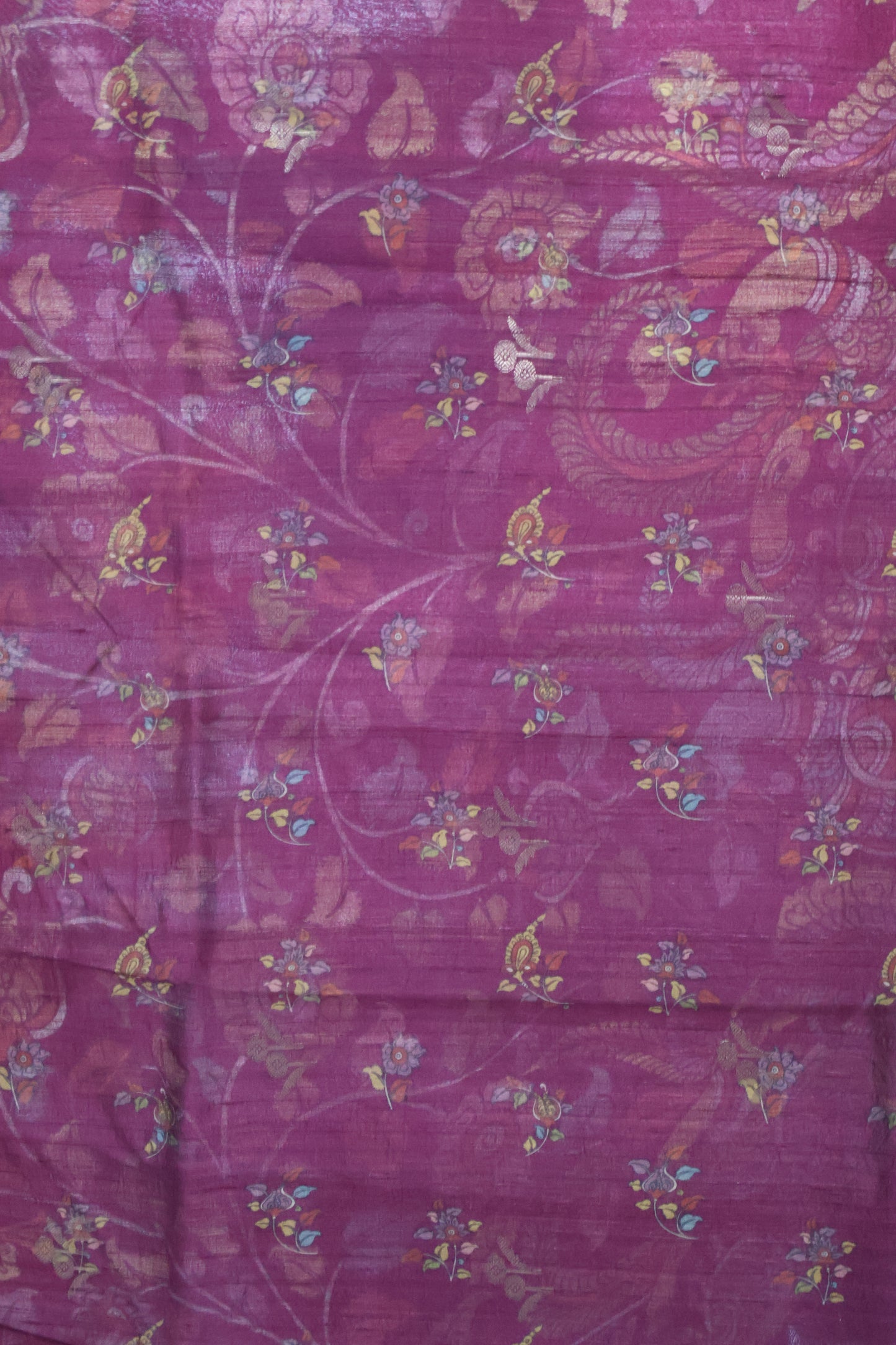 Pure Tussar Saree -Magenta Kalamkari Border
