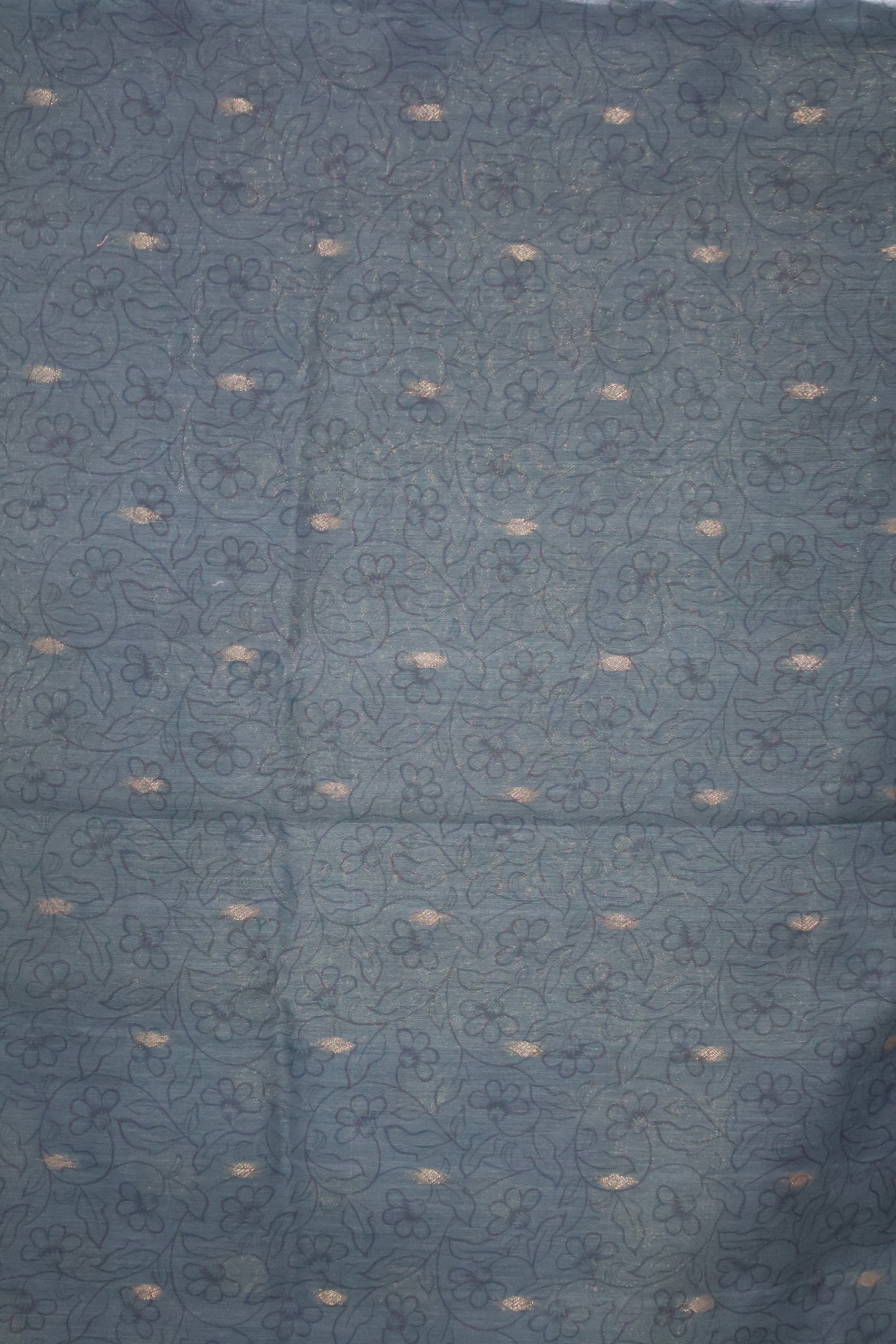 Banarasi Chanderi Saree-Blue Leafy Flower Design