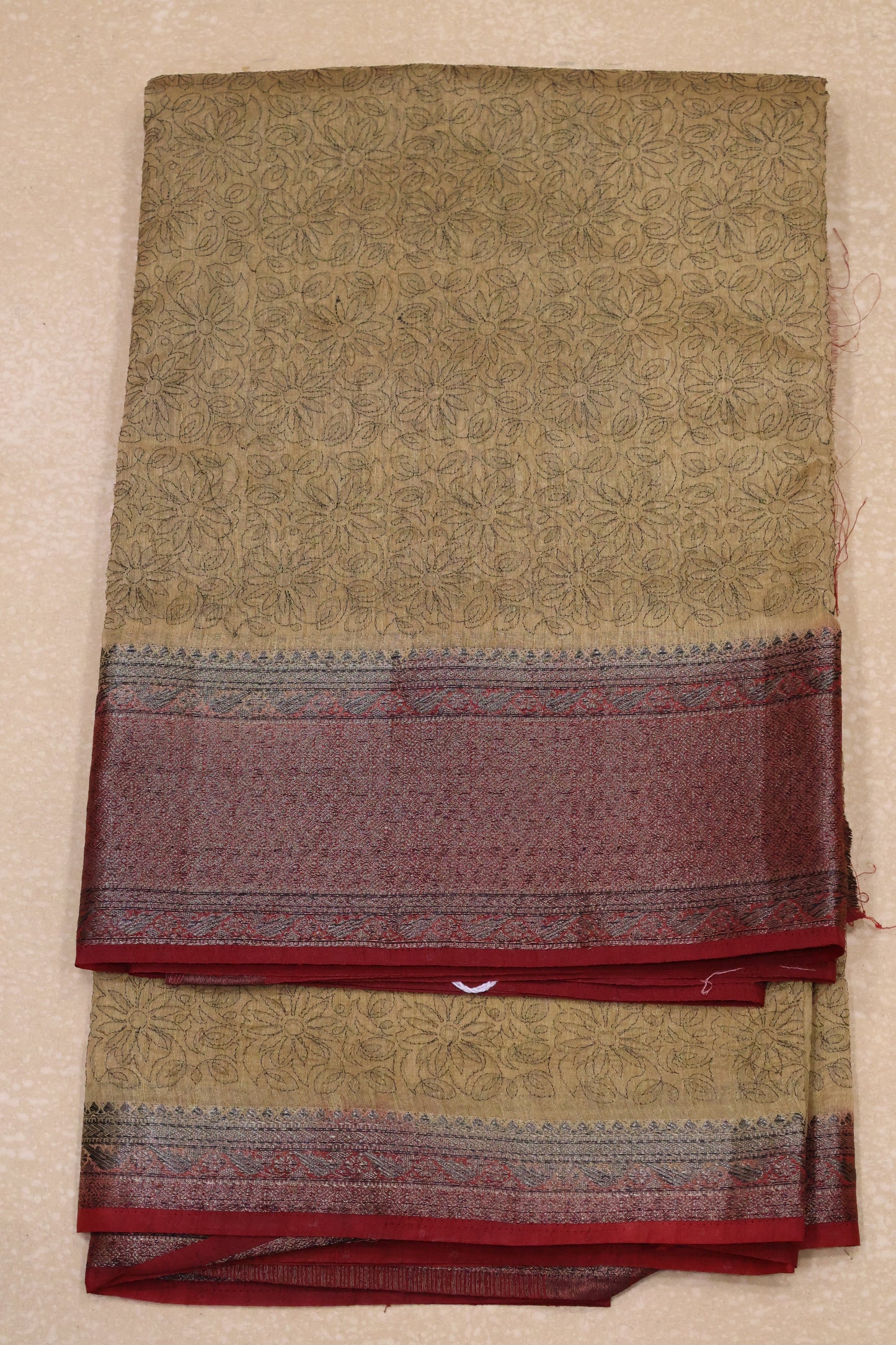 Bamboo Silk Saree-Dark Sandal Sunflower Design