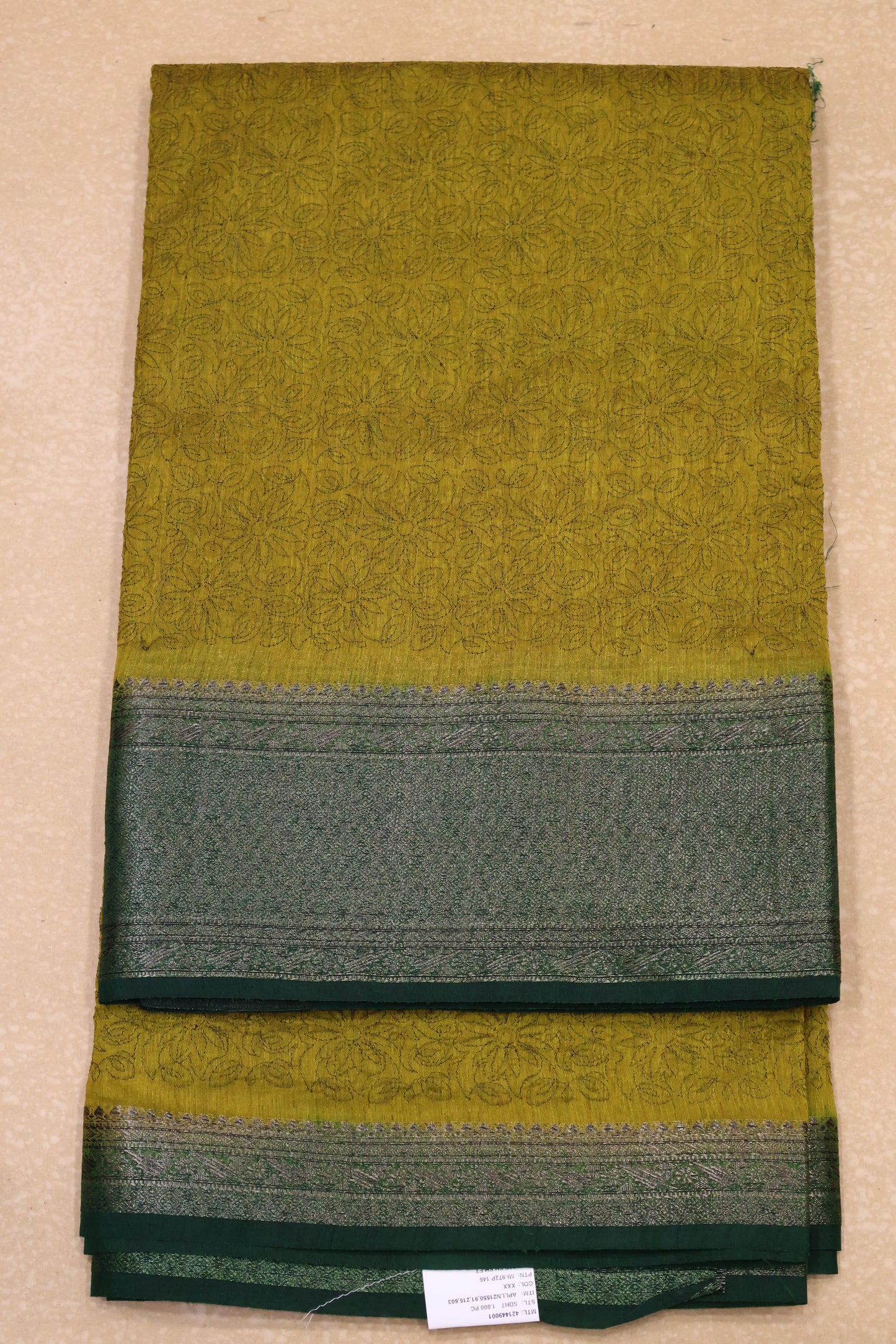 Bamboo Silk Saree-Mehandi Sunflower Design