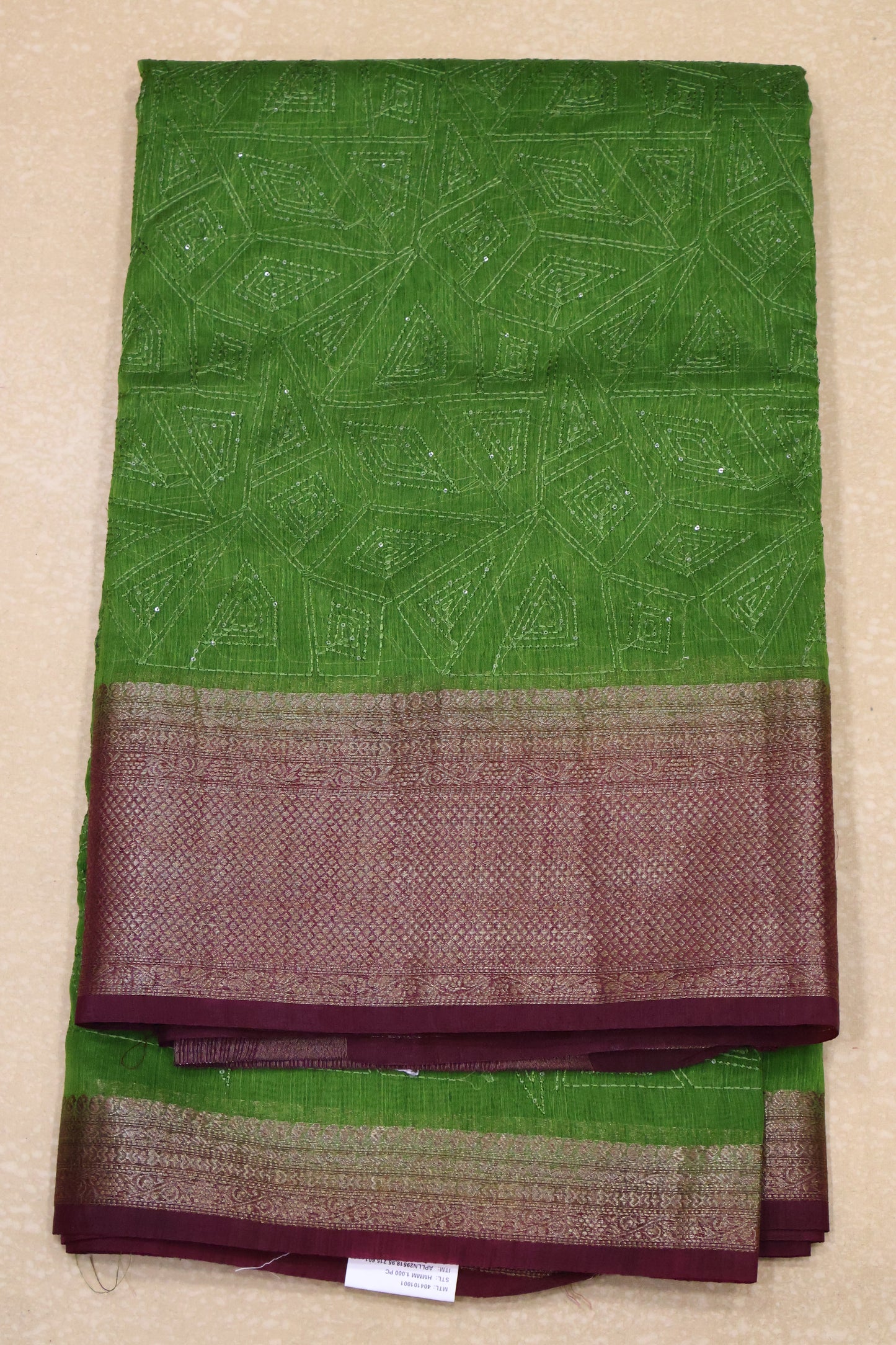 Bamboo Silk Saree-Sage Green Sequence Work