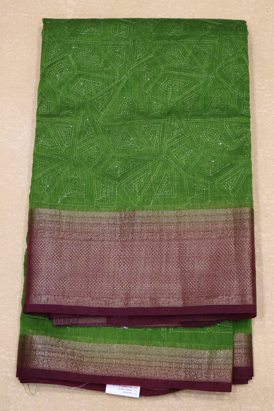 Bamboo Silk Saree-Sage Green Sequence Work