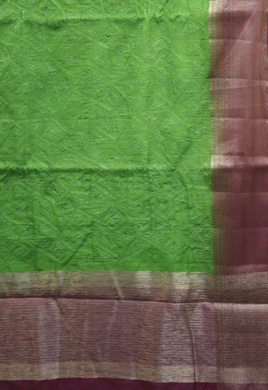 Bamboo Silk Saree-Sage Green Sequence Work