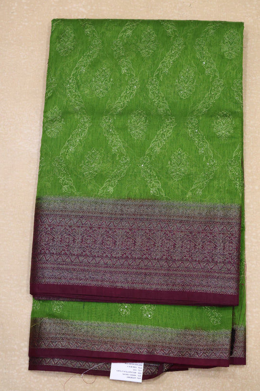 Bamboo Silk Saree-Sage Green Sequence Work
