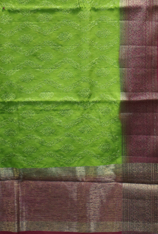 Bamboo Silk Saree-Sage Green Sequence Work