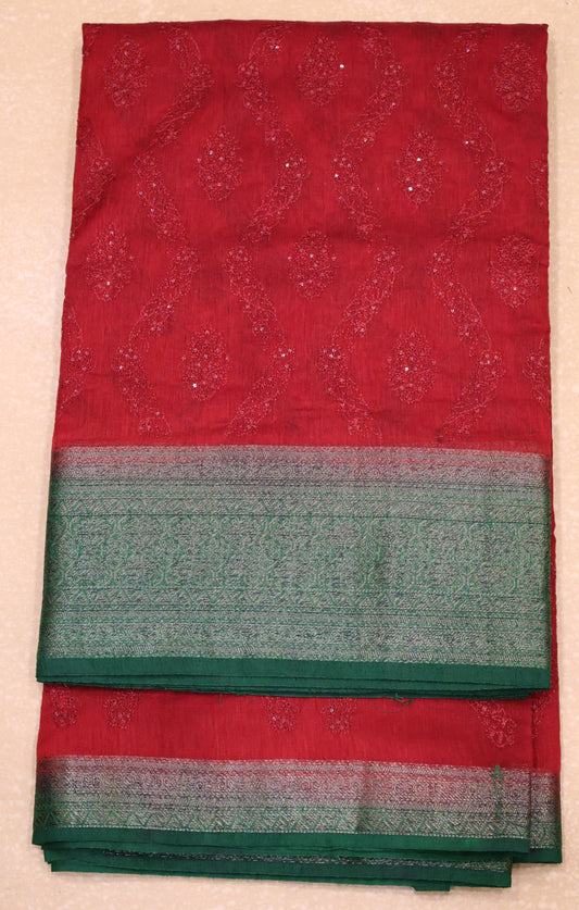 Bamboo Silk Saree-Red Sequence Work
