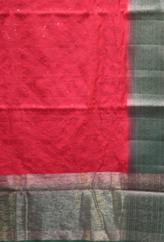 Bamboo Silk Saree-Red Sequence Work