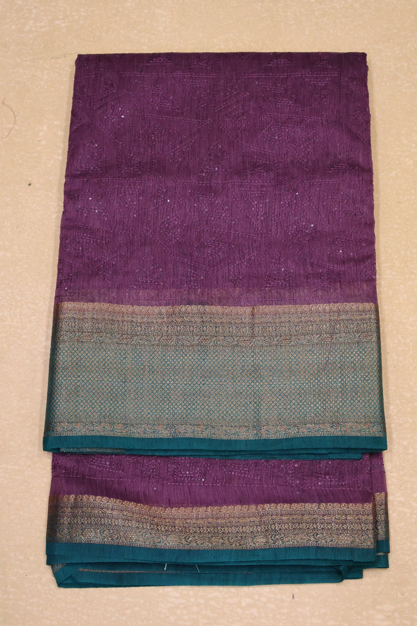Bamboo Silk Saree-Purple Geometric