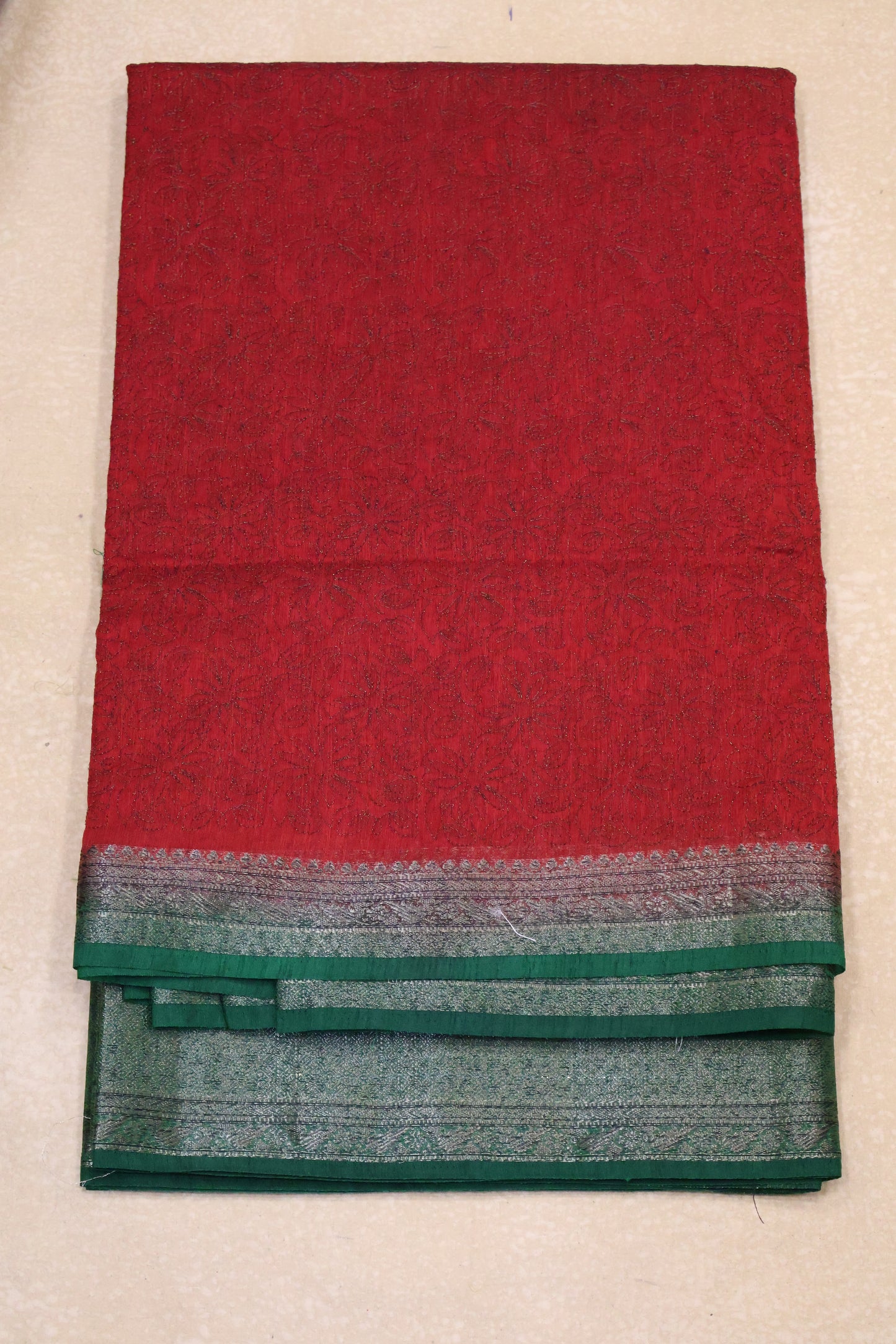 Bamboo Silk Saree-Dark Red Sunflower Design