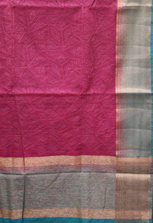 Bamboo Silk Saree-Wine Geometric
