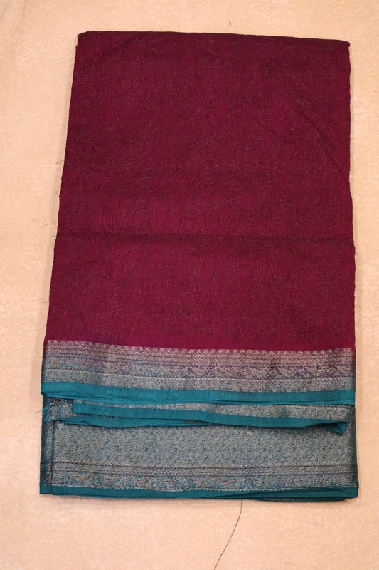 Bamboo Silk Saree-Wine Sunflower Design