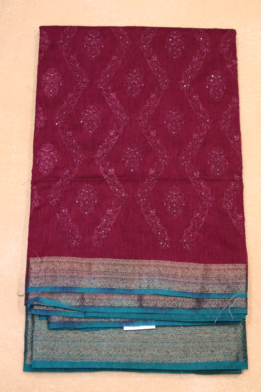 Bamboo Silk Saree-Wine Sequence Work