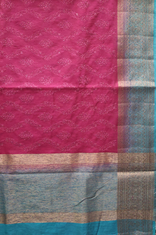 Bamboo Silk Saree-Wine Sequence Work
